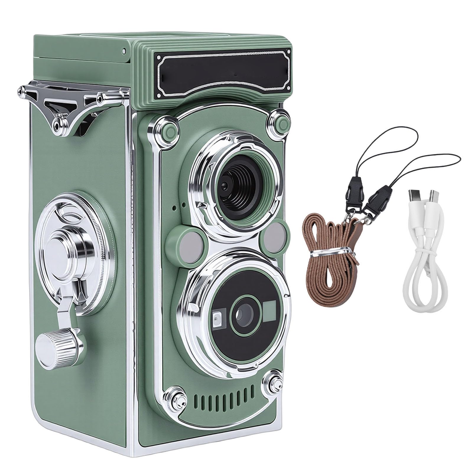 ciciglow Vintage Digital Camera, Retro TLR Style Point and Shoot with Manual Joystick and 2.7K Video, 24MP Autofocus Vlogging Camera for Beginners Teens Adults (Green)-image-42