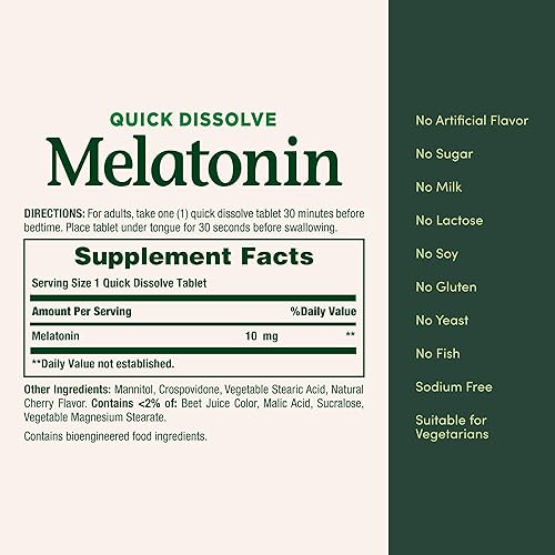 Miniatura 4 de Natures Bounty Melatonina 100 libre de drogas suplemento dietético 10 mg 45 unidades