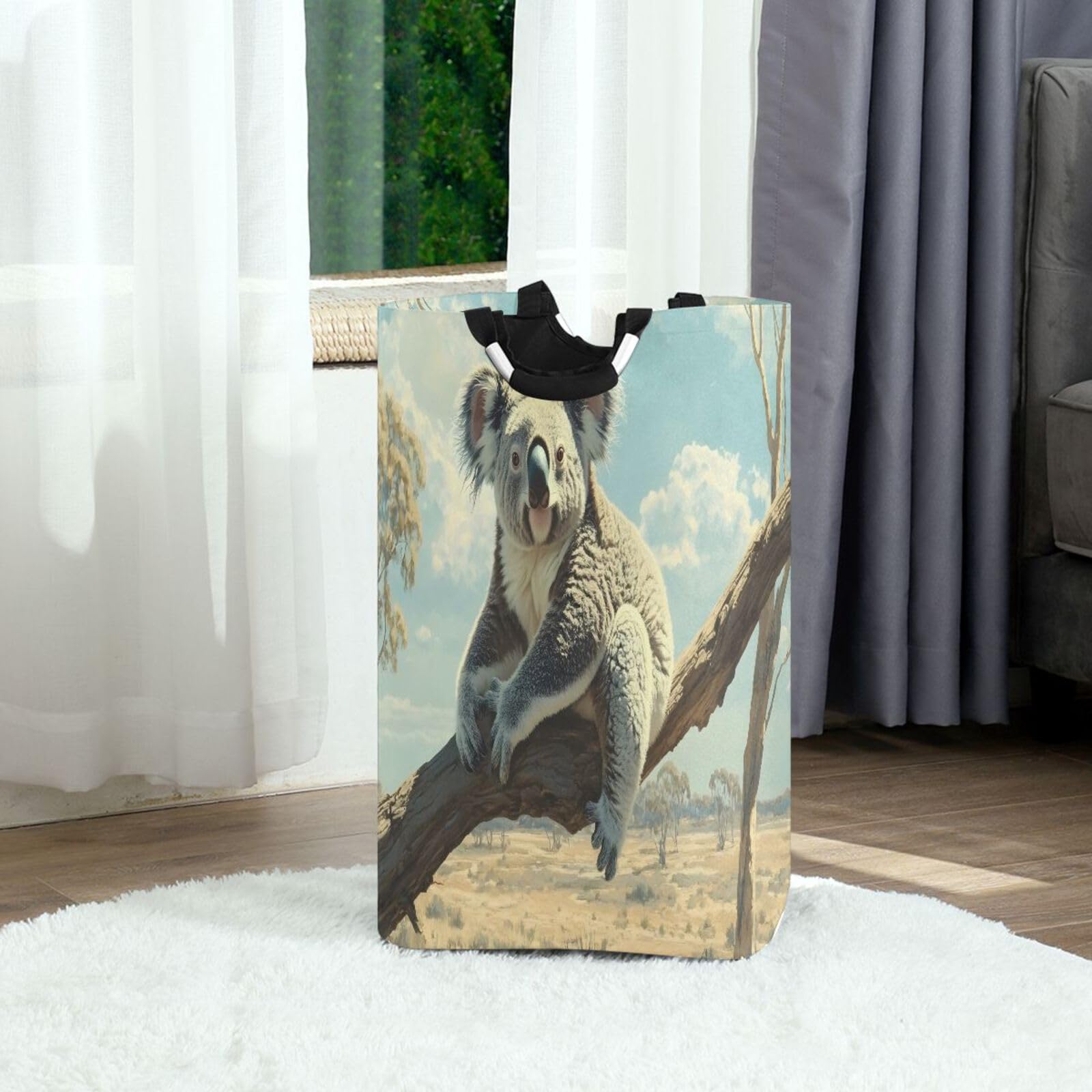 Jihqo Laundry Hamper Basket Wild Koala on The Branch Collapsible Nursery Storage Bin Waterproof Clothing Baskets for Home Bedroom Bathroom Washing Room