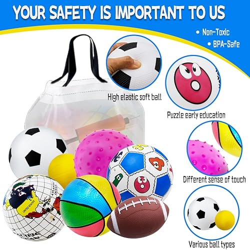 Miniatura 3 de Ladwon Pelotas de juguete para niños pequeños de 1 a 3 años, juguetes para exteriores, juego de 7 pelotas deportivas para interiores y exteriores,