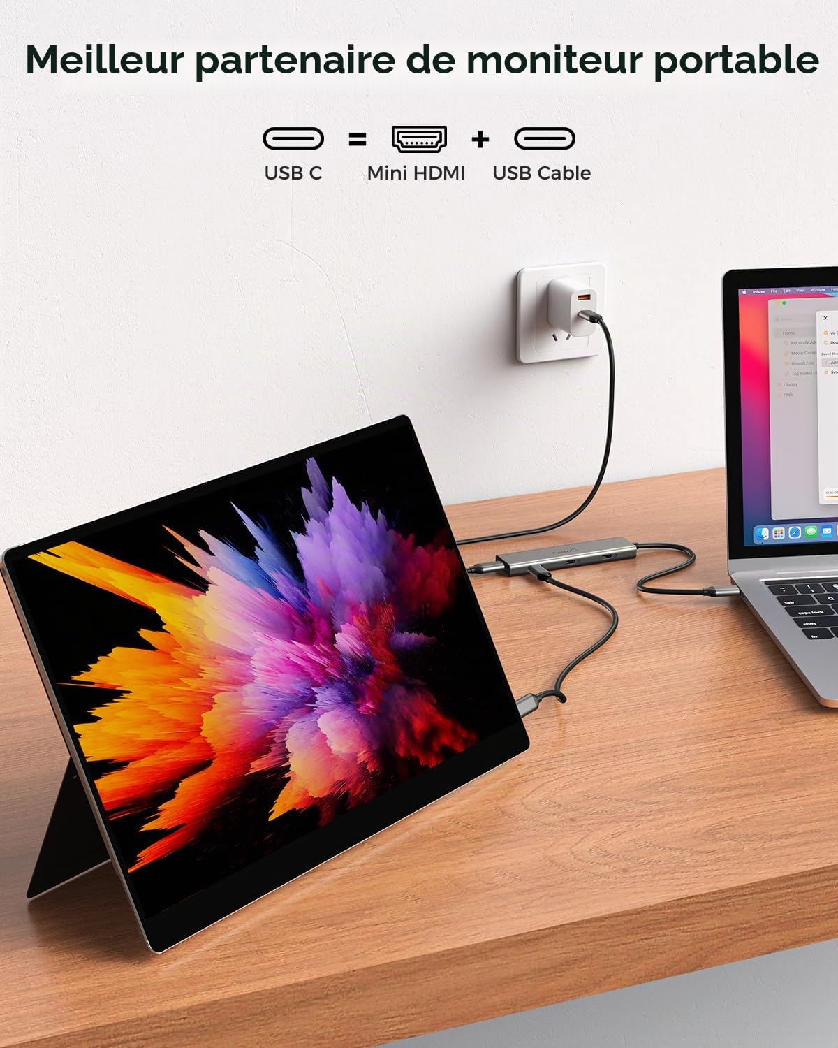 Hub vidéo USB-C NEWQ Type C Hub 3.2 avec Surveillance du Courant Inverse, Double Affichage vidéo 4K à 30-60 Hz, 4 Ports USB-C 3.2 GEN2 10 Gbit/s, Prise en Charge PD 100 W Max, avec câble vidéo