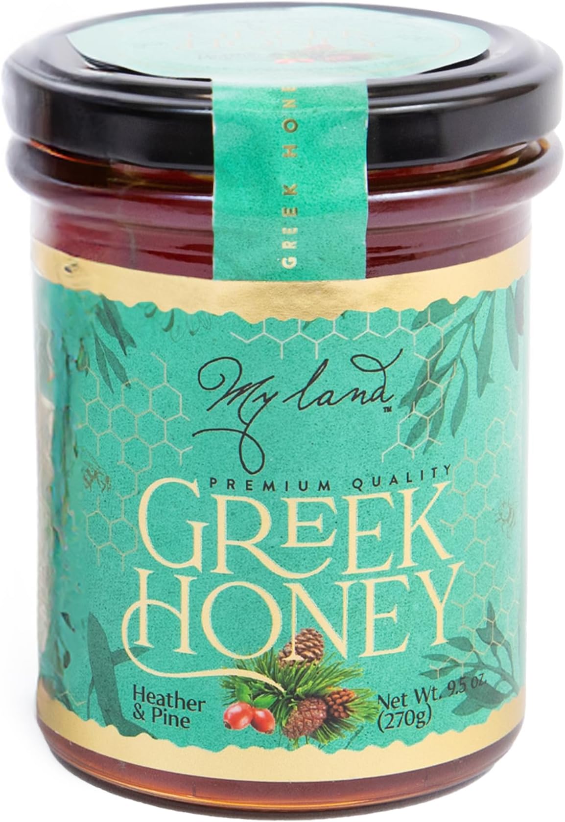 MY LAND Heather and Pine Greek Natural Raw Honey Unfiltered (9.5 Ounce (Pack of 1))