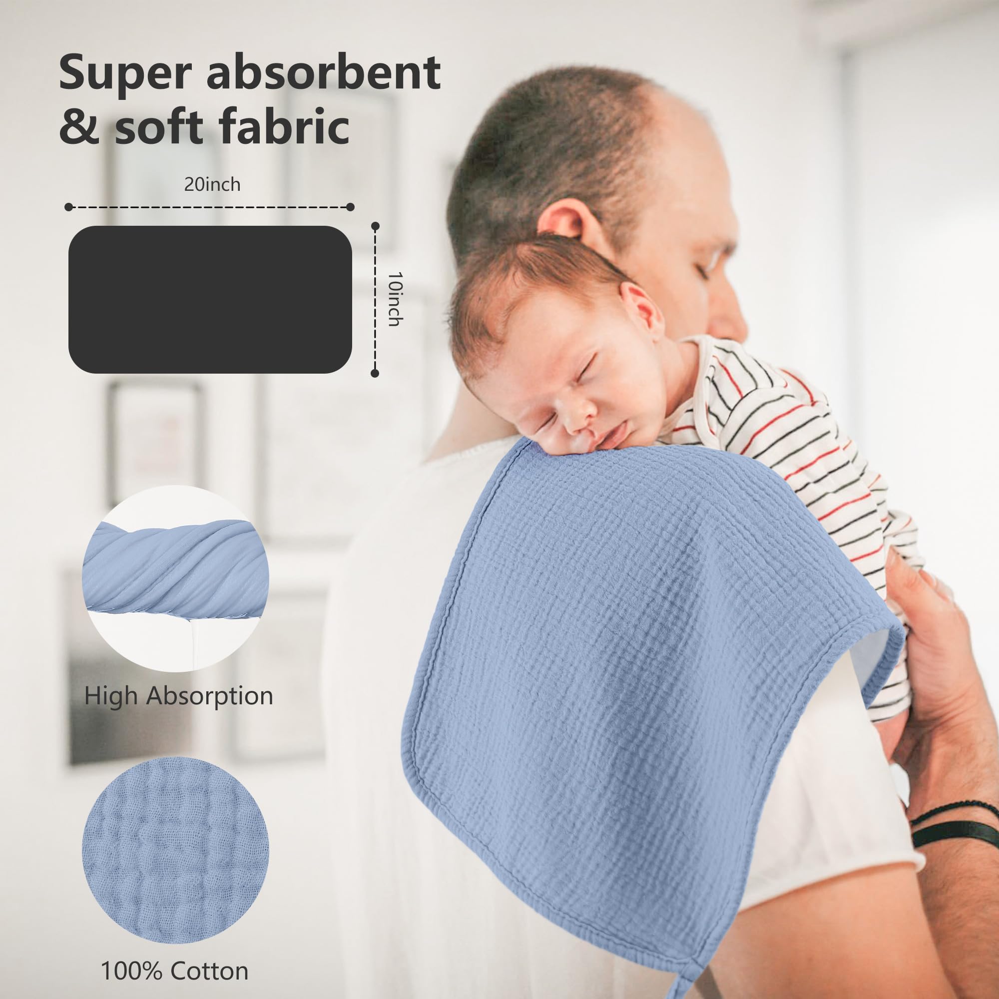 bearmoss Muslin Squares Cloths 100% Cotton Baby Burp Cloth 50x25CM Large Ultra-Absorbent Soft Baby Face Washcloths for Newborn Baby Boy and Girl 5Pack - Image 3