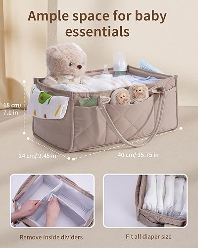 Miniatura 2 de CEI-CEI Organizador de pañales para bebé, cesta de almacenamiento grande con asas para artículos esenciales para recién nacidos, organizador de