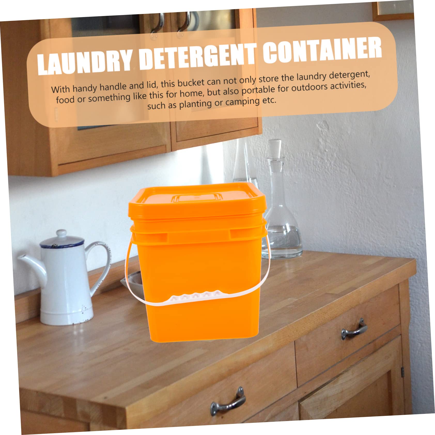 SOLUSTRE 10l Wäscheeimer mit Deckel aus Kunststoff Wiederverwendbarer Multifunktionaler Pulverbehälter mit Tragegriff für Aufbewahrung und Outdoor Aktivitäten Orange