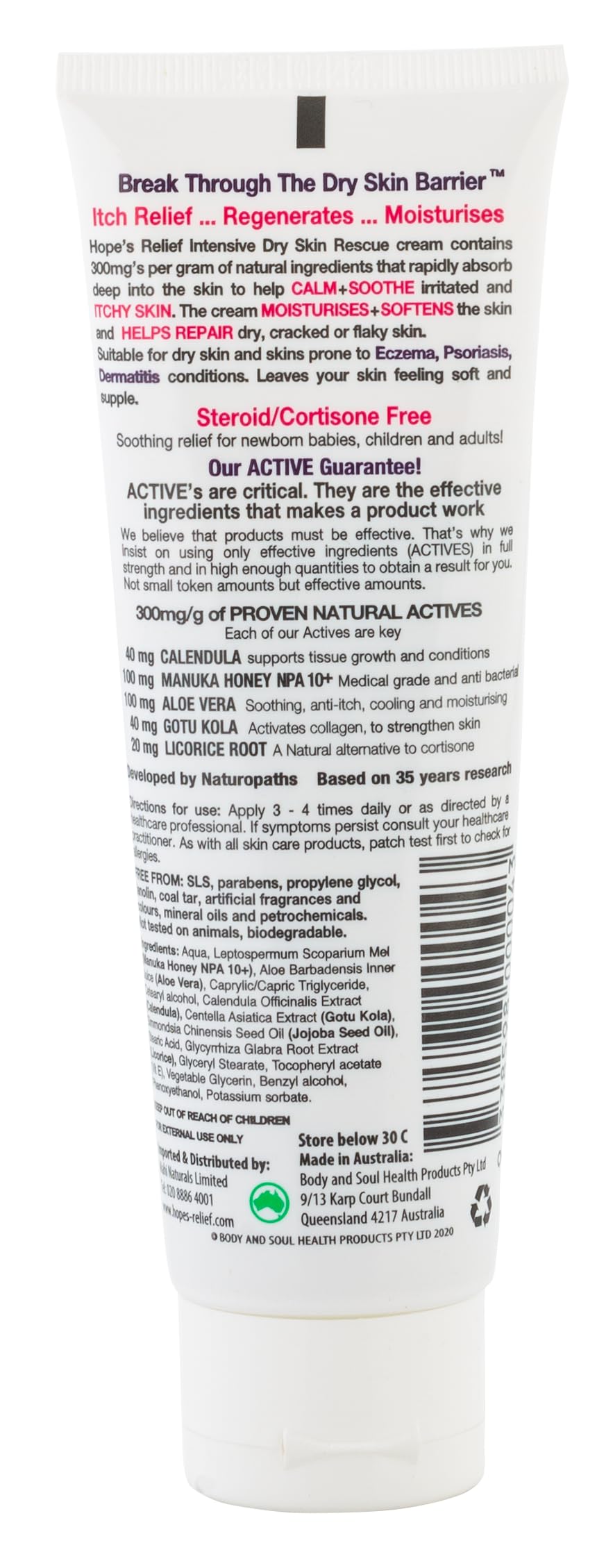 Hope's Relief - Crema naturale intensiva per pelle secca, confezione da 3 pezzi, per viso, mani, corpo, eczema, psoriasi e dermatite, ideale per pelli secche e pruriginose, 60 g