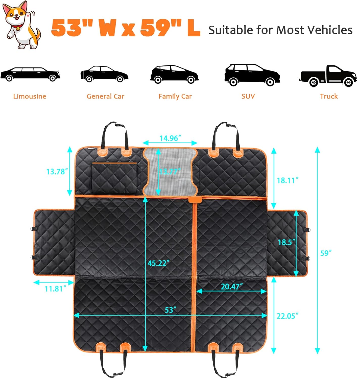 URPOWER 5-in-1 Convertible Dog Car Seat Cover 100% Waterproof Dog Seat Cover Nonslip Dog Hammock 600D Heavy Scratchproof Pet Seat Cover for Cars Back Seat with Mesh Window for Cars Trucks and SUVs : Pet Supplies