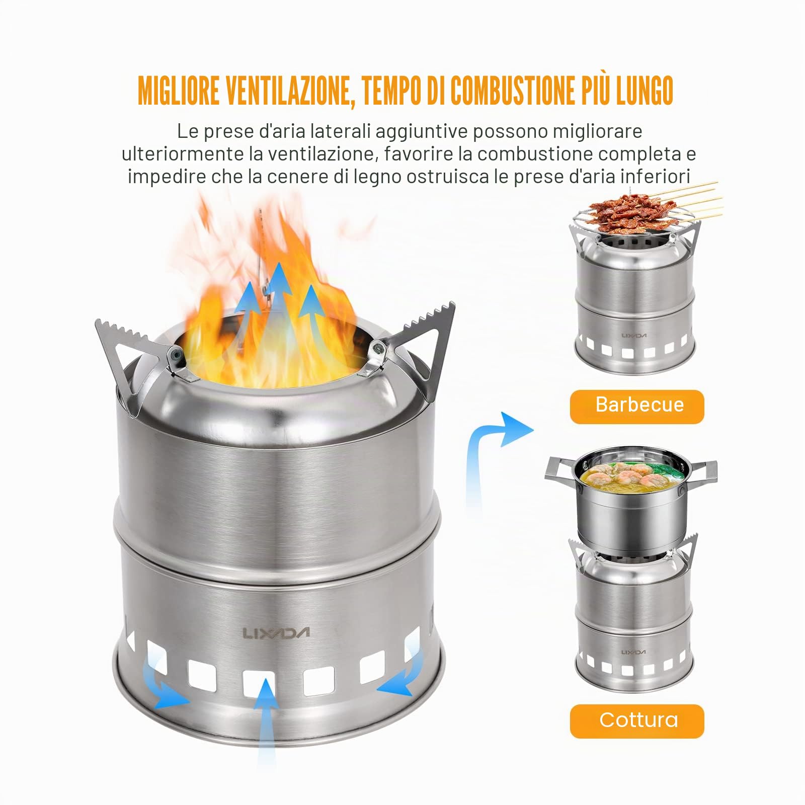 Lixada Stufa Portatile in acciaio inox a legna leggera per Cucinare all'aperto Picnic barbecue Camping