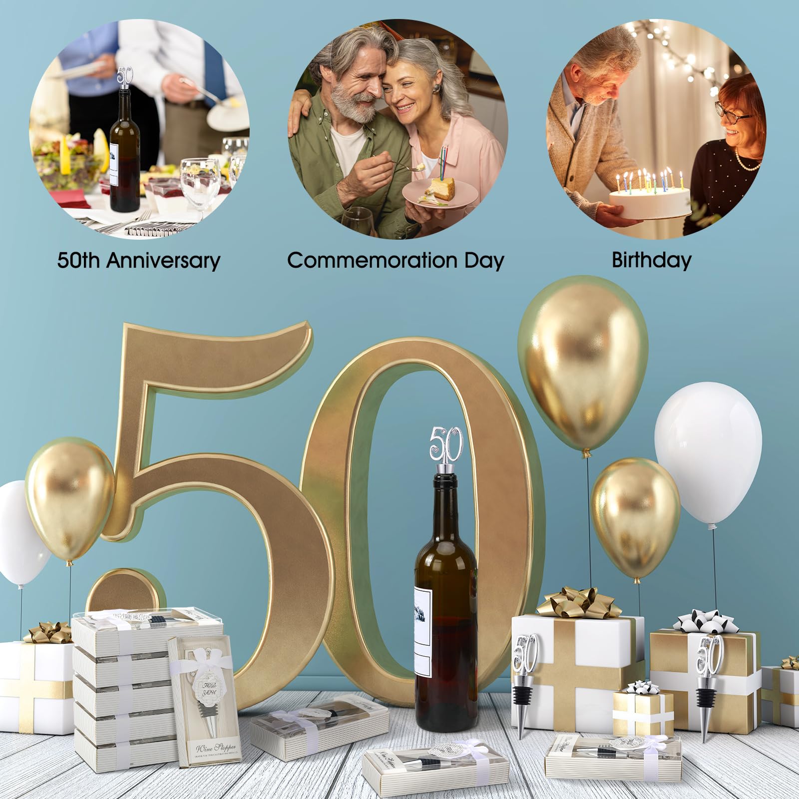 Uiifan 24 tappi per vino per birra e vino, per 50° compleanno, bomboniere, regali per ospiti, bottiglia di vino in lega di zinco, tappi per bottiglie di vino e bevande, per anniversario di matrimonio