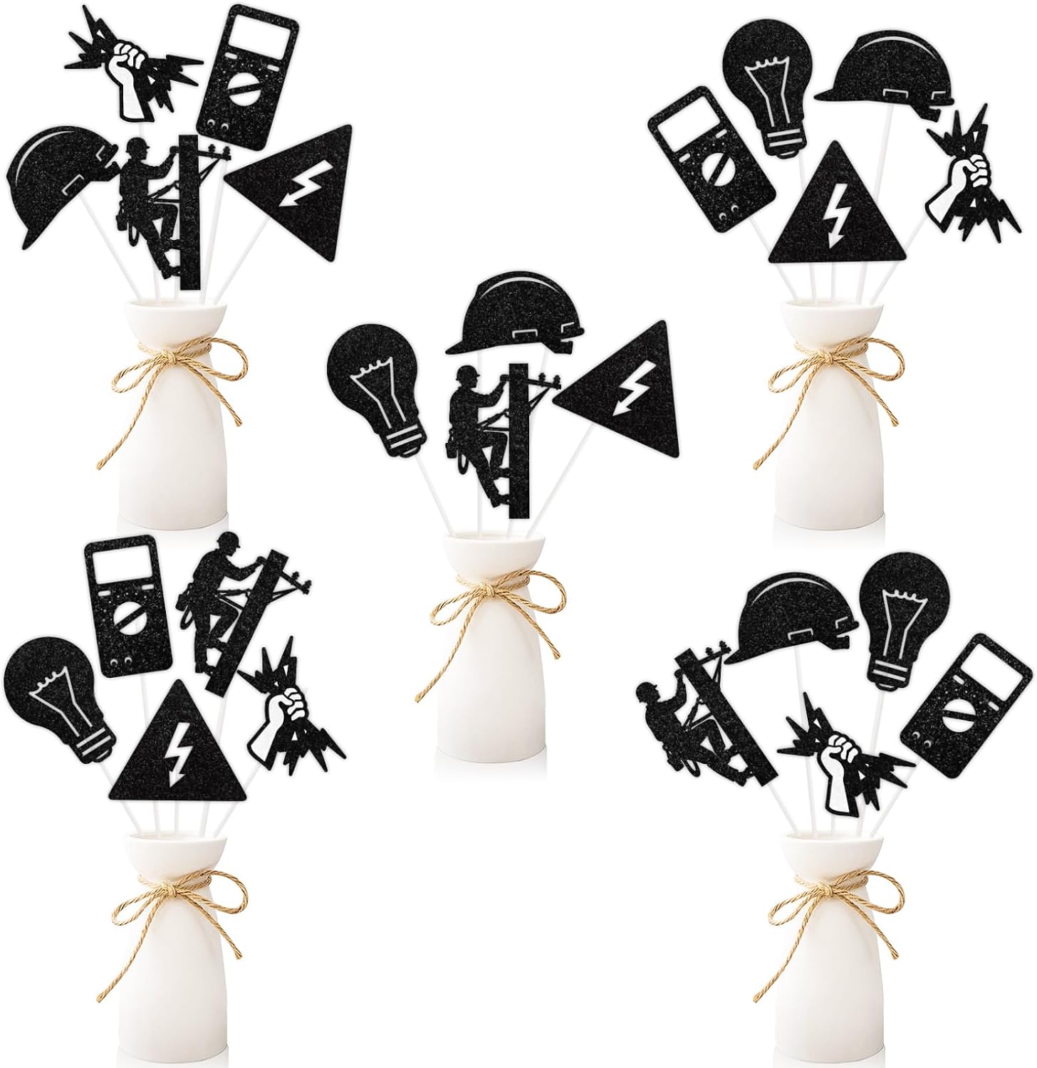 Cheereveal 24pcs Glitter Black Electrician Birthday Centerpieces Sticks
