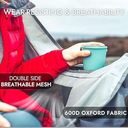 Miniatura 5 de Dowinx Silla de campamento doble, sofá biplaza plegable de gran tamaño con asiento acolchado, silla de césped portátil resistente de 660 libras con