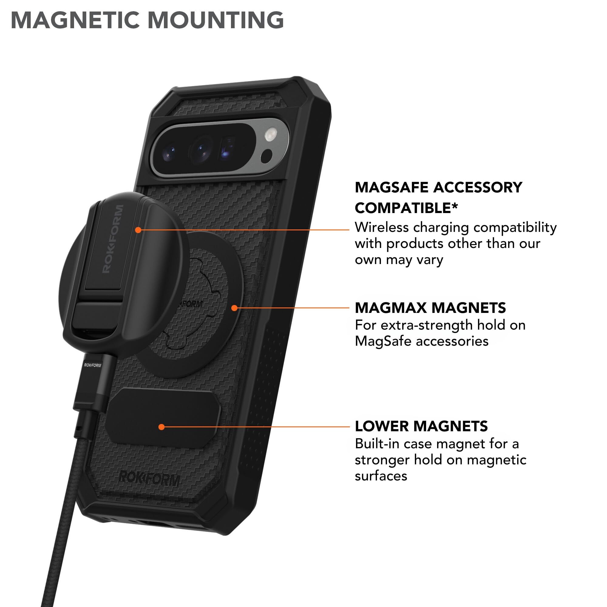 Rokform Case Compatible with Google Pixel 9 Pro XL, Rugged Series, Magnetic Cover with RokLock, Drop Tested Armor (Black) - Image 3