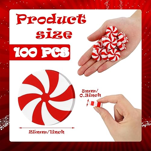 Miniatura 2 de 100 gomas de borrar de caramelo de Navidad grandes para niños de la escuela, borradores en forma de caramelo blanco y rojo, a granel para premios de