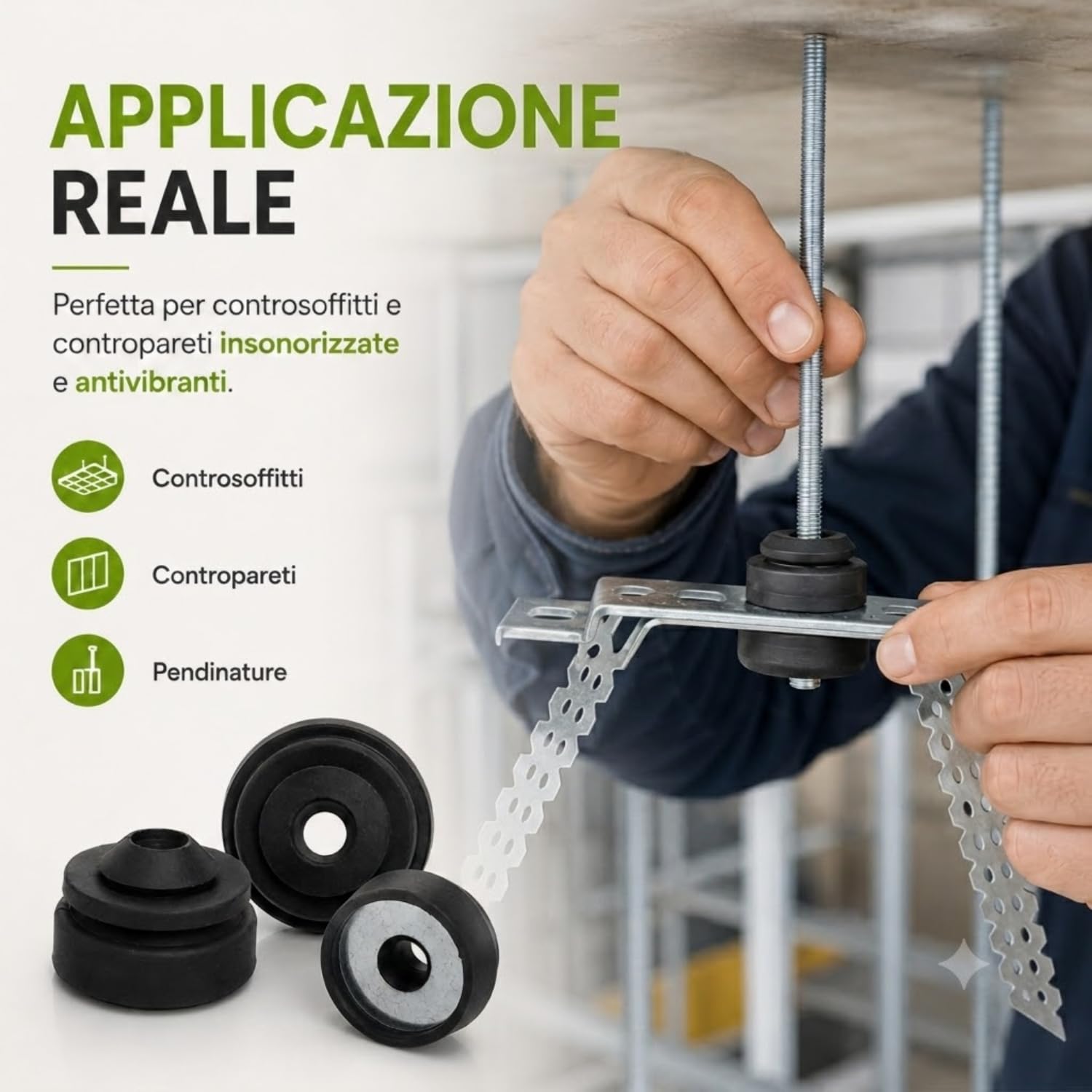 Ranella Gommino Antivibrante Neoprene con Rondella, Isolamento Acustico, Controsoffitti, Contropareti, Disaccoppiamento Vibrazionale, Diametro 30 mm, Foro Ø12 mm - 100 pezzi