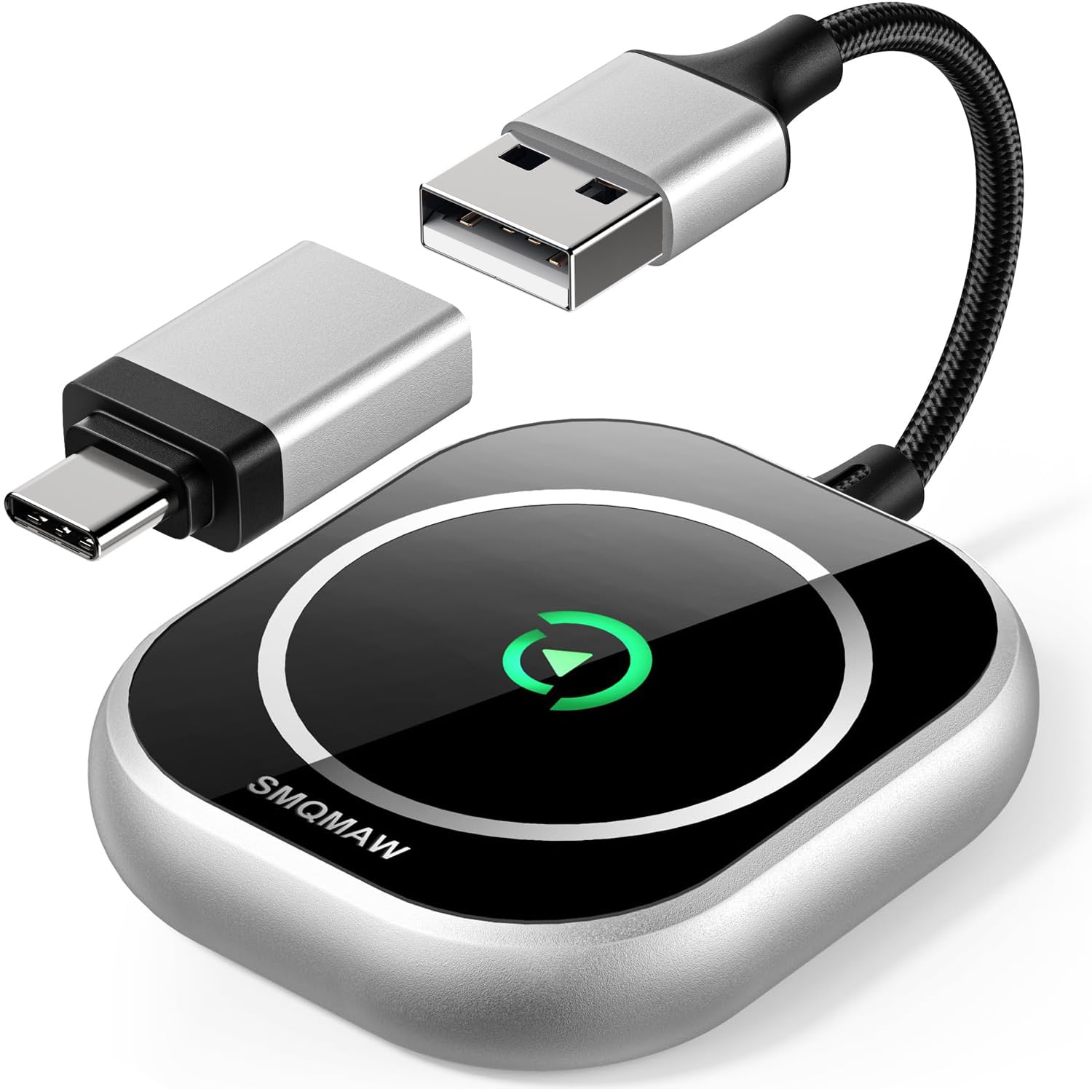 SMQMAW Wireless CarPlay Adapter, Converts Factory Wired to Wireless, Plug & Play for Cars from 2015 & iPhone iOS 10+ Silver