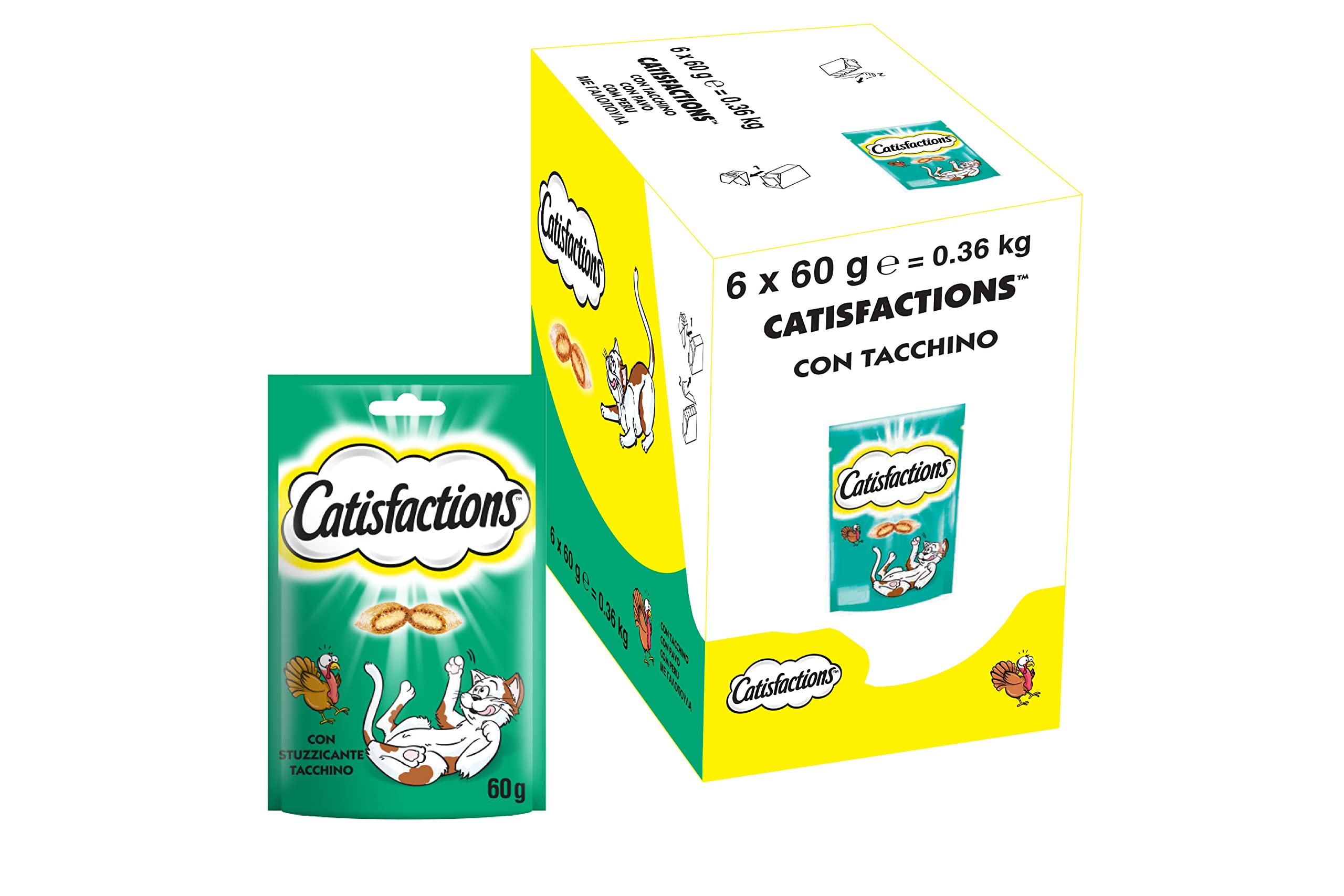 Catisfactions Snack per Gatto, Stuzzicante Tacchino, 6 Confezioni da 60 g
