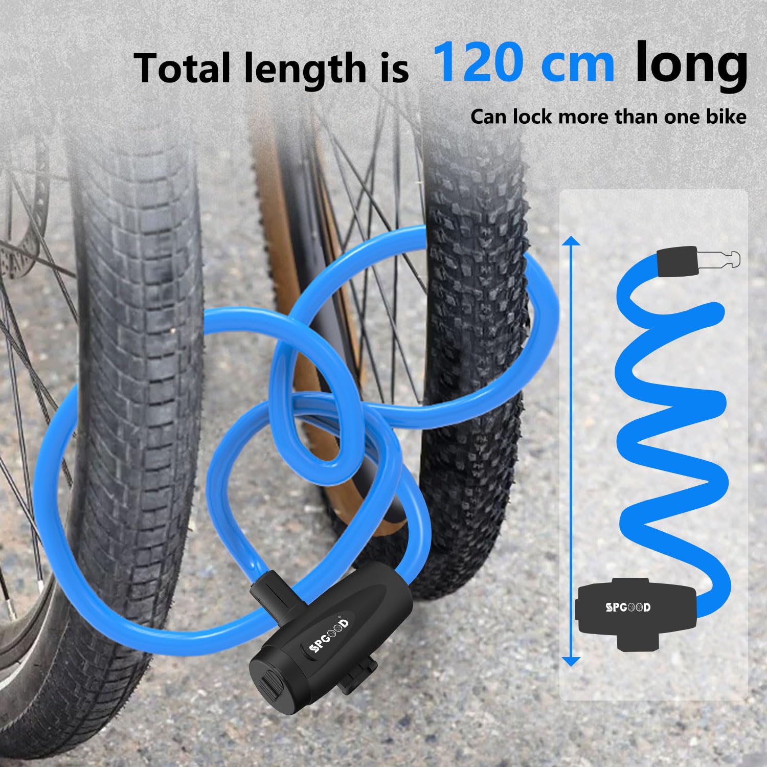 Fahrradschloss 120cm Zahlenkombination - Spiralkabelschloss Mit Lampe