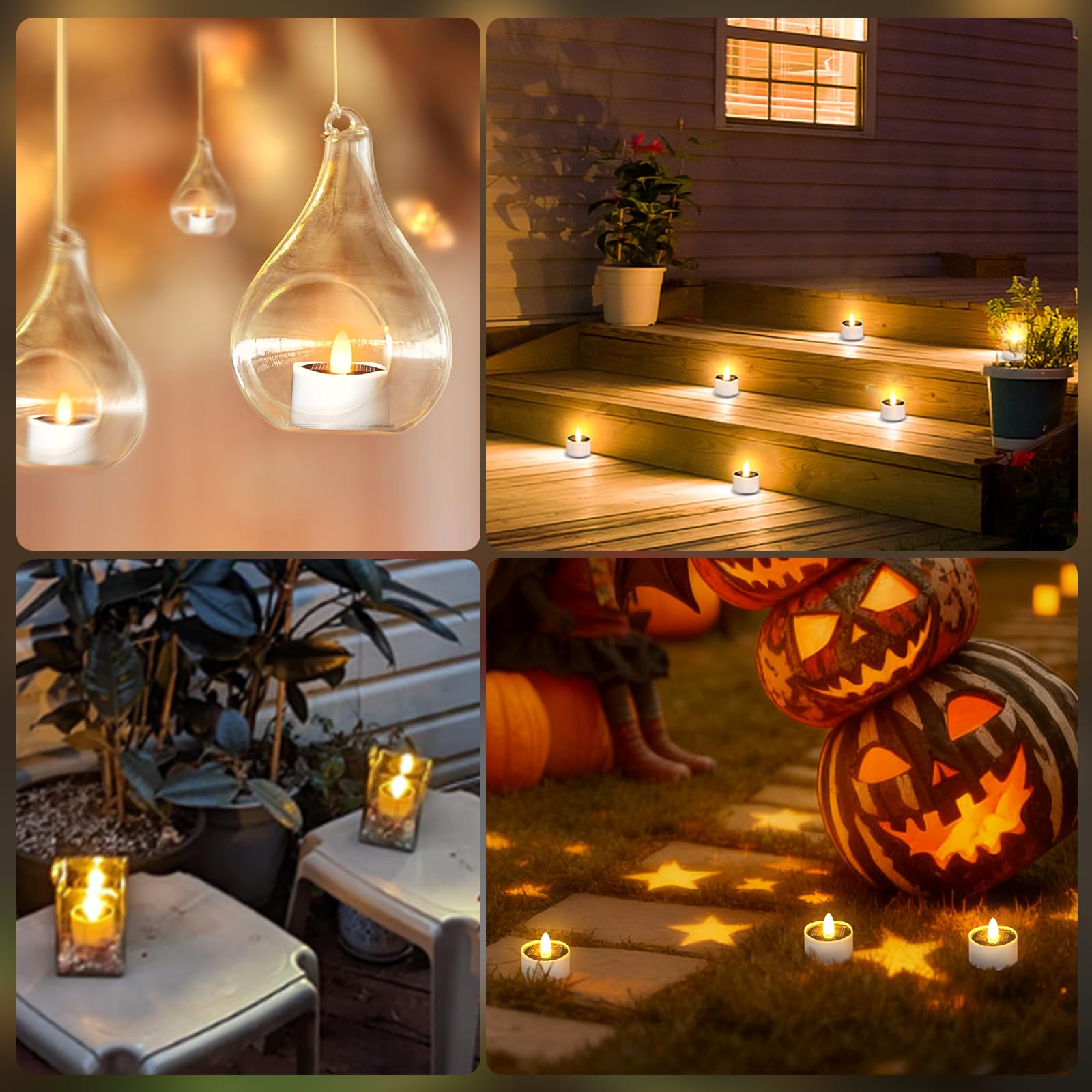 HL Solar Teelichter für Außen Wasserdicht,Flammenlose Solarkerzen,Solar licht outdoor Dusk To Dawn solarlichter Wiederaufladbar LED Flackernd für Garten Party Tisch Deko(Warmweiß 12 Stück 3.8cm)