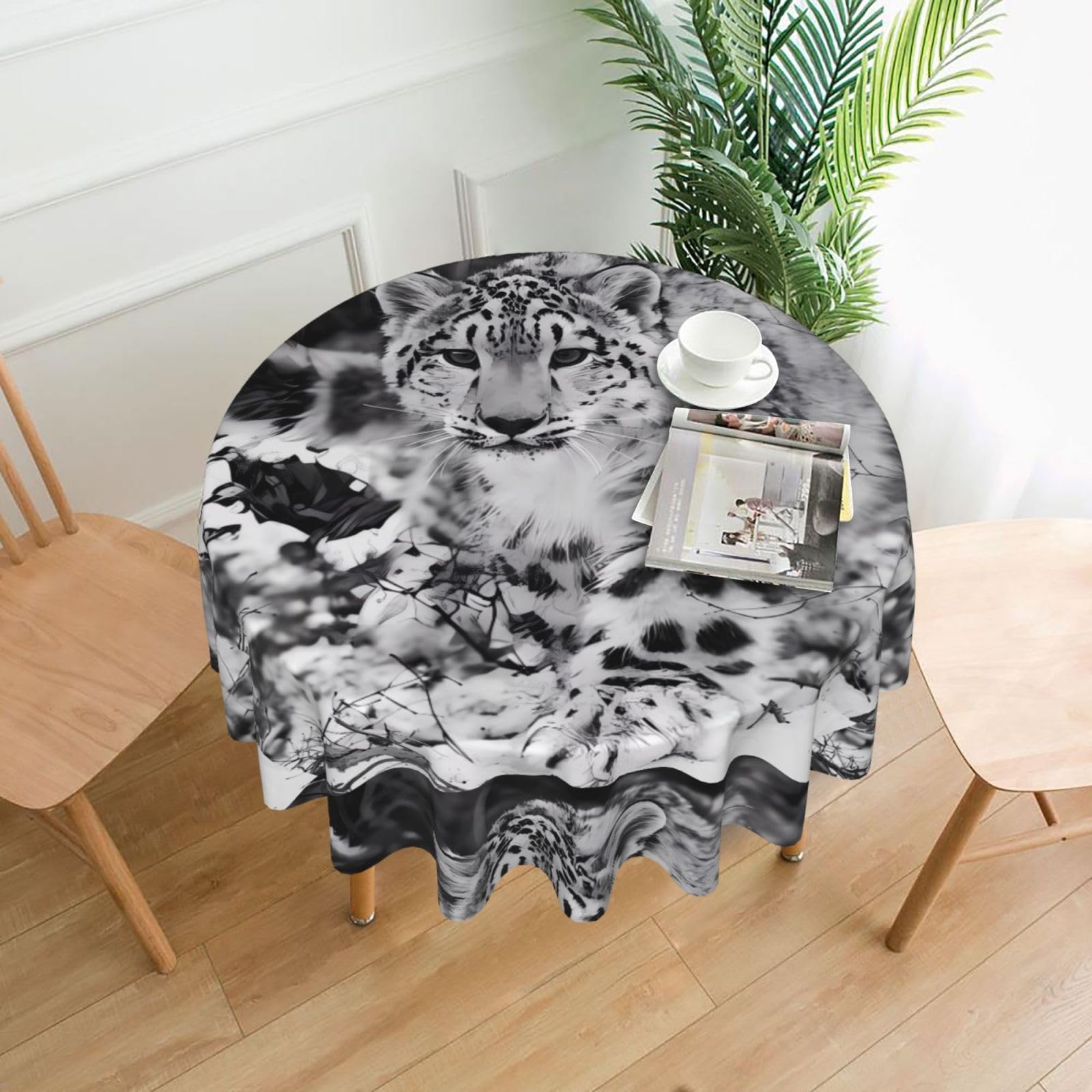 Hjfczh Black Snow Leopard Prints Round Table Throw 60 Inch - Waterproof Table Cover - Soft & Wrinkle Resistant Decor Layer For Dinners, Parties & Everyday Use