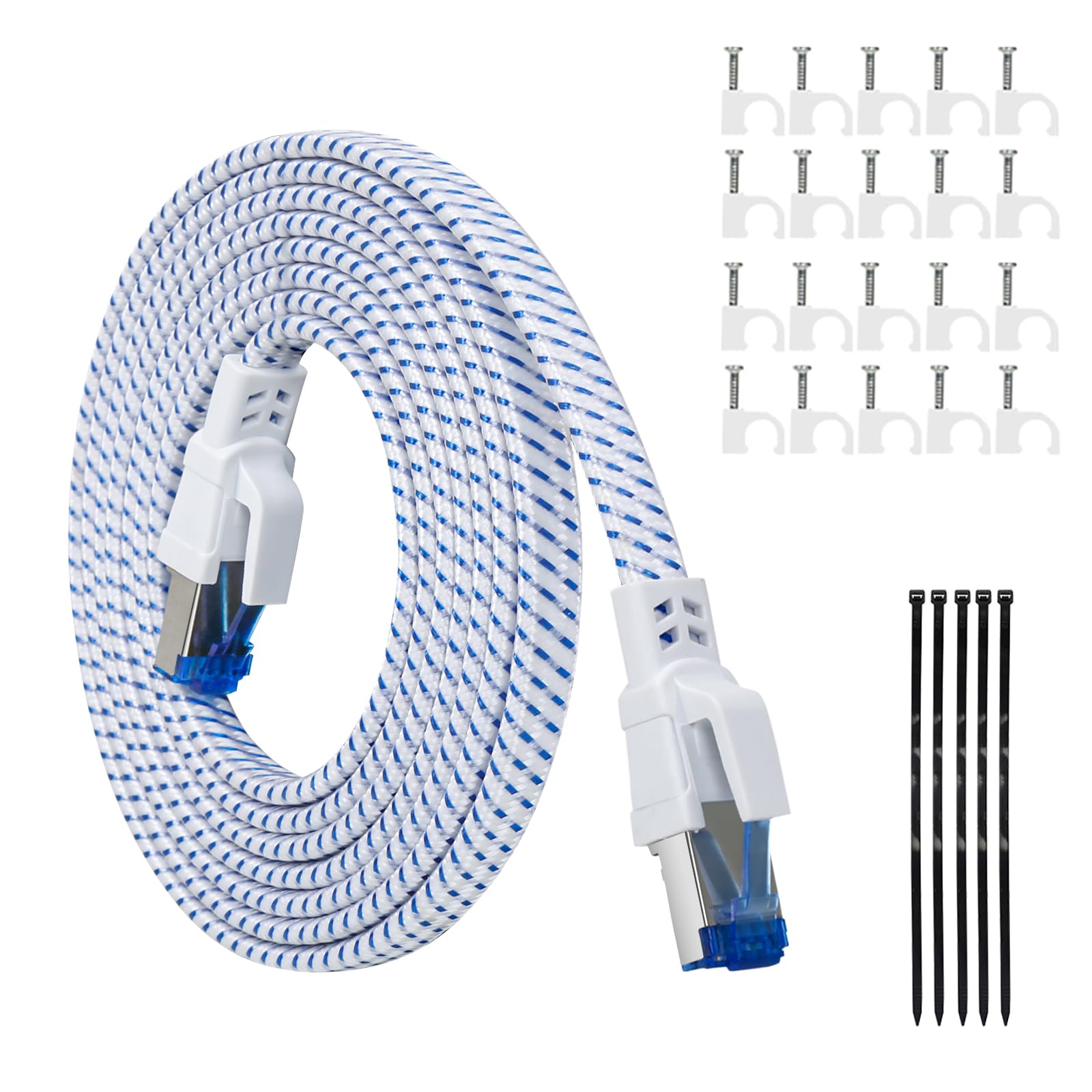 Cat 8 20m Lan Kabel,Nylon Geflochtener Netzwerkkabel,40Gbps 2000MHz Hochgeschwindigkeits Ethernet Kabel, Flaches S/FTP Geflechtkabel mit vergoldeten RJ45 für Ps5/Laptop/Router/Gaming/Modem (20M)