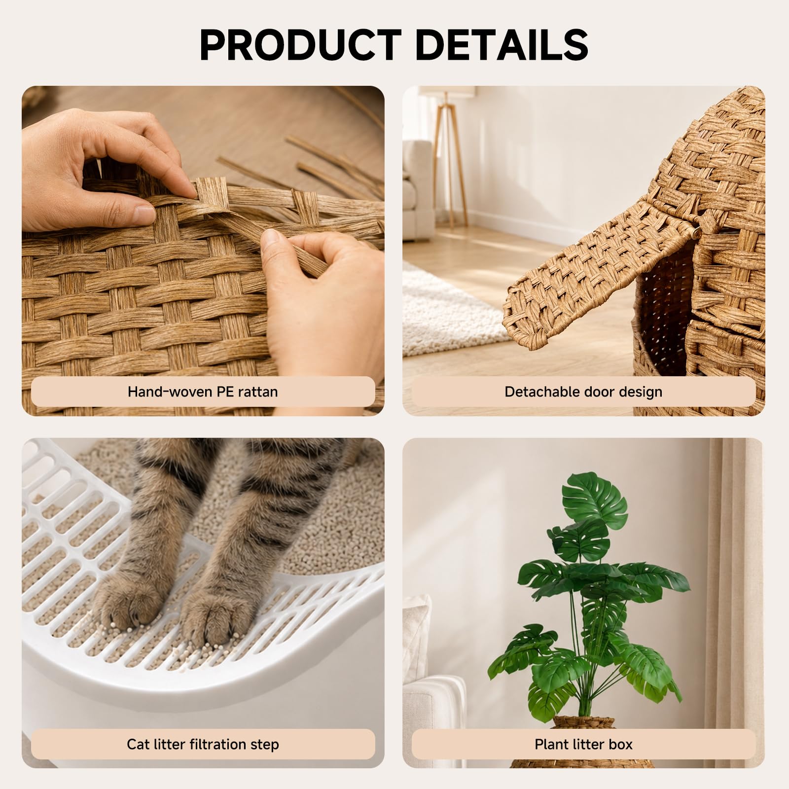 Stylish Rattan Cat Litter Box - Hide Waste & Decorate -4