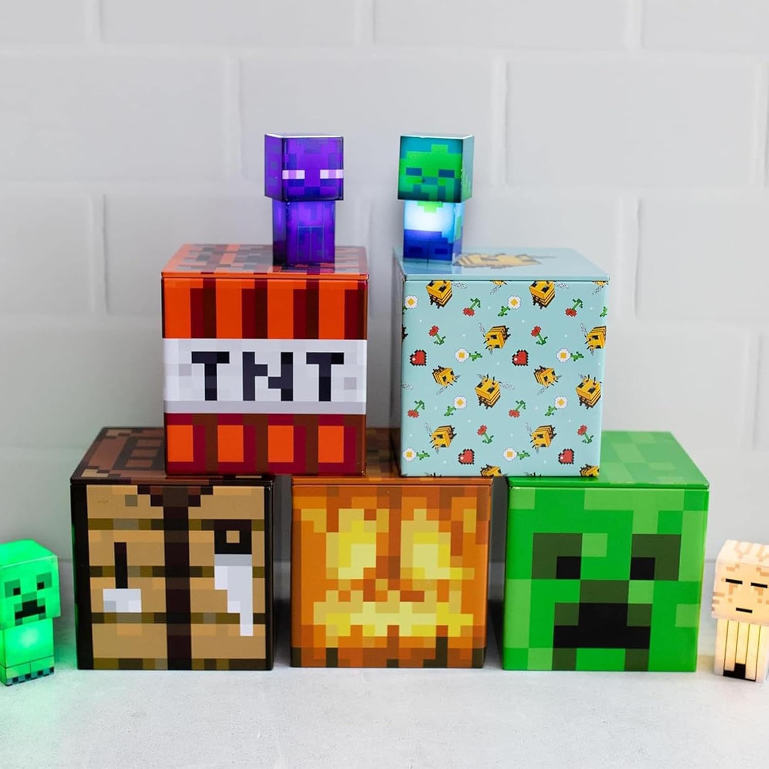Toynk Robe Factory Minecraft 5-Piece 4 Inch Tin Storage Box Bundle Kit Created