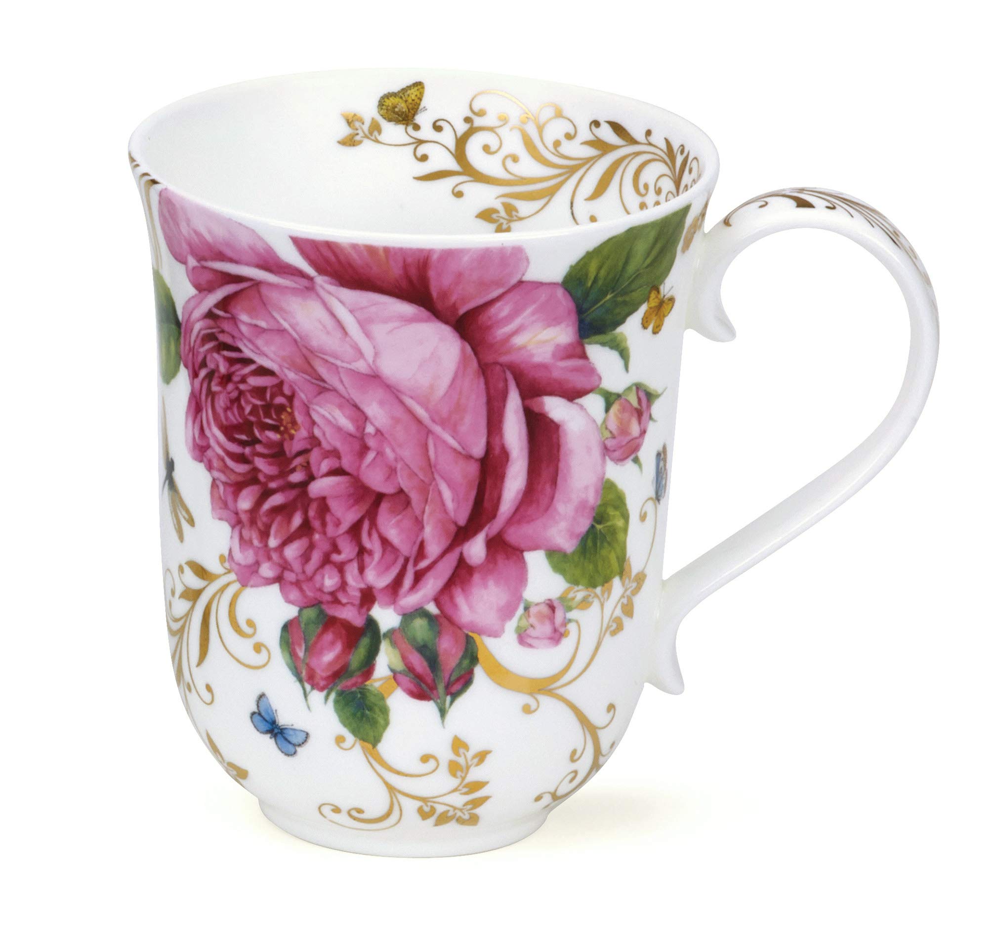 Dunoon Fine Bone China Mug - Made in England - Dishwasher Safe - 330ml - Braemar Shape (Vintage Rose)
