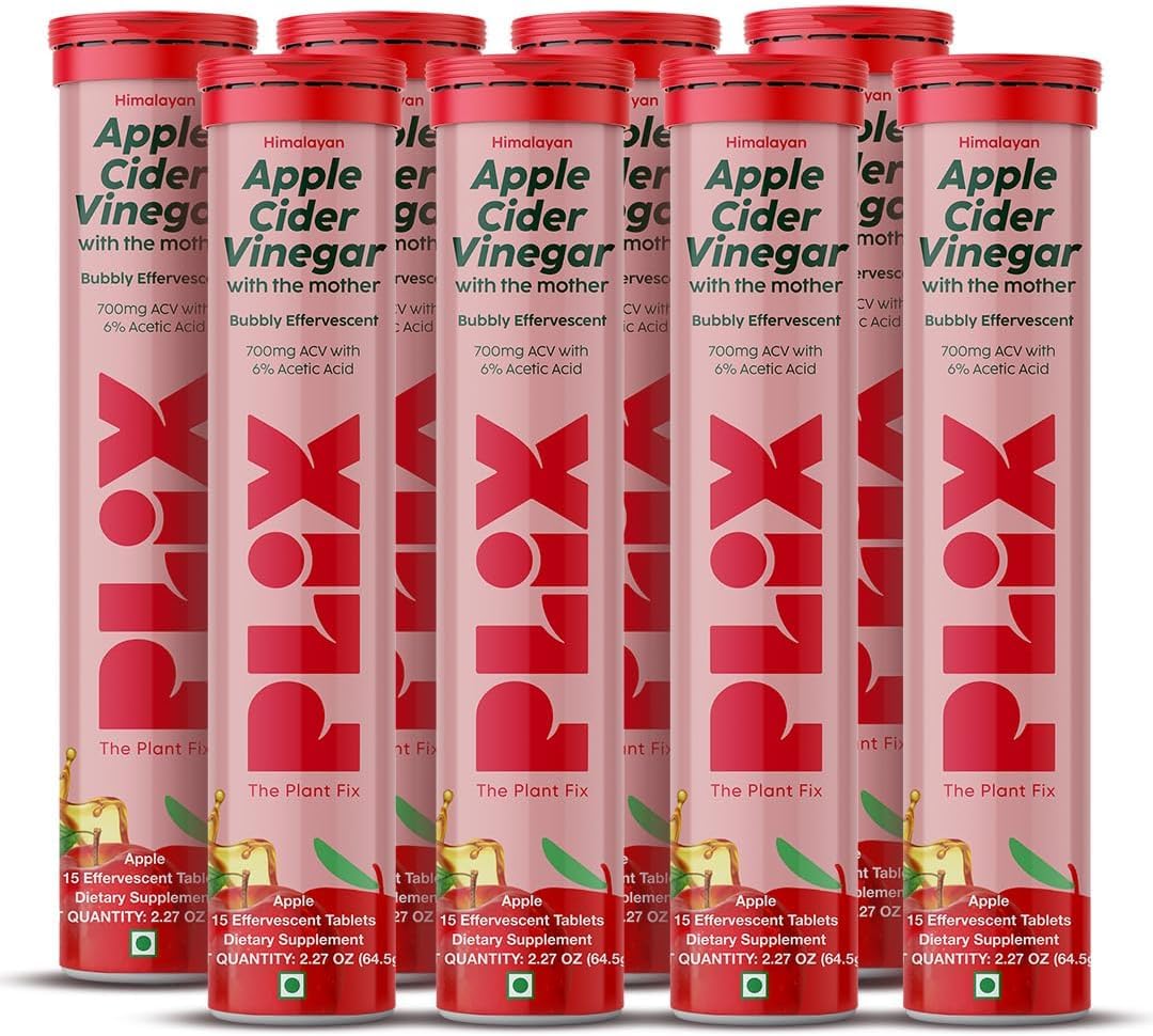 Apple Cider Vinegar Effervescent Tablets with The Mother, 700mg ACV with VIT B12, B6, Pack of 8 |Vegan, No Added Sugar, Non-GMO & Gluten-Free