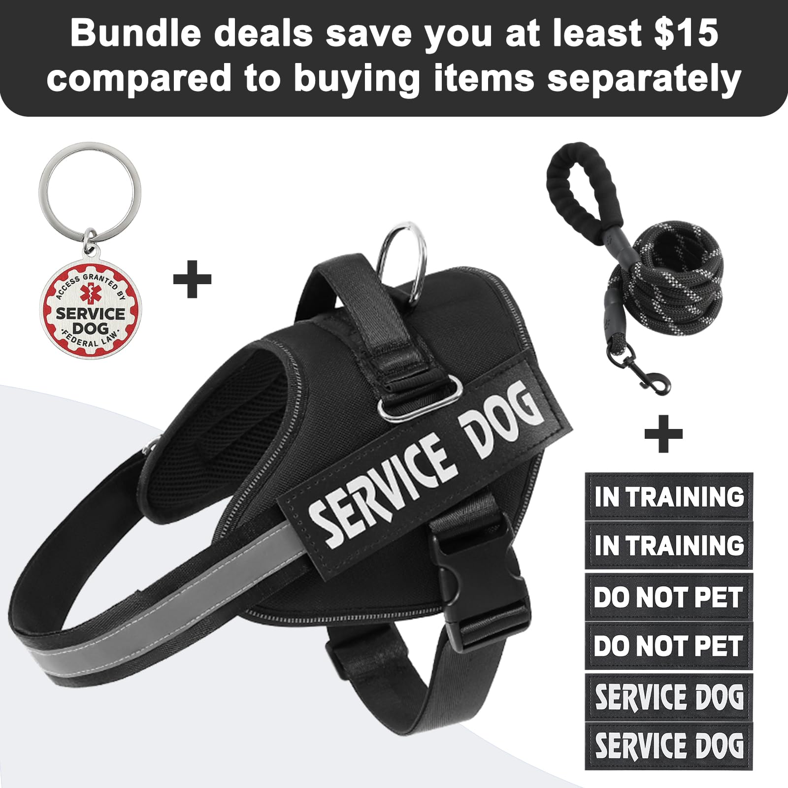 VOOPET Service Dog Vest Harness+ ID Tag and Leash Set+6 Patches,No Pull&Adjustable Reflective Dog Harness for Training,Suitable for Small Medium and Large Dogs. - image 5