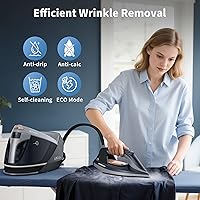 Vista 6 de Steam Station for Clothes with LED Screen, 1800W Steam Iron Ceramic Soleplate, Auto Shutoff, Self-clean, Anti-drip, 50.72oz Removable Water Tank