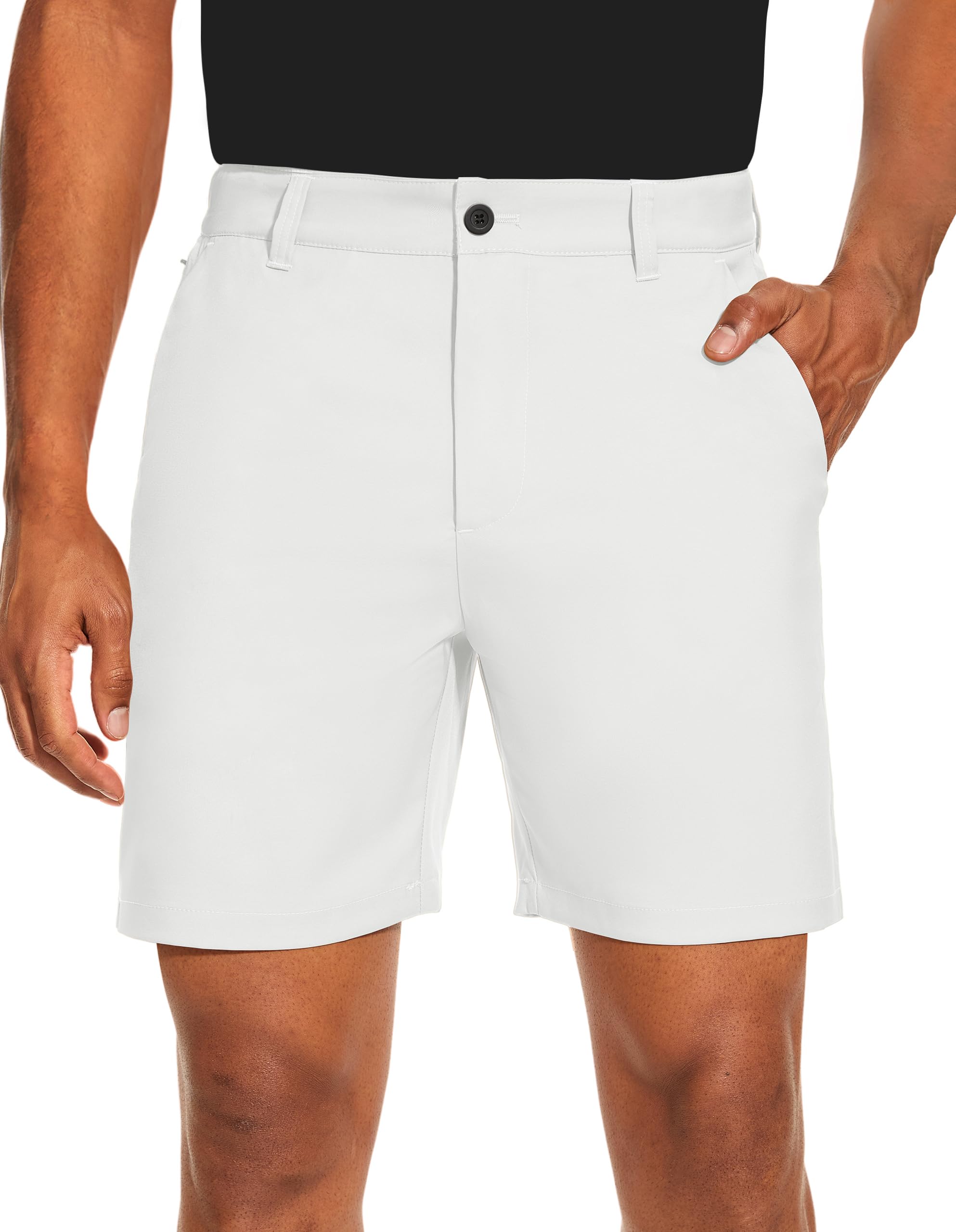 PULI Pantalones cortos de golf para hombre, parte delantera plana, híbridos, 7 pulgadas, ligeros, de secado rápido, estilo chino casual, con bolsillos