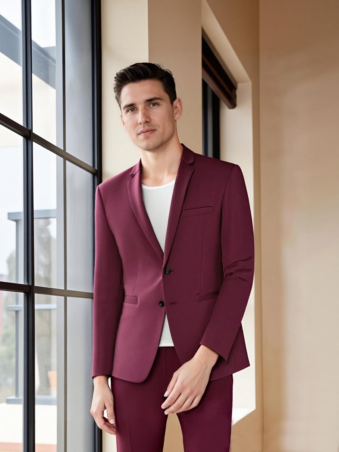 Men's 2 Piece Suit Slim Fit Two Button Solid Blazer and Pants Tuxedo Set for Wedding Business Formal Prom Dinner - Image 4