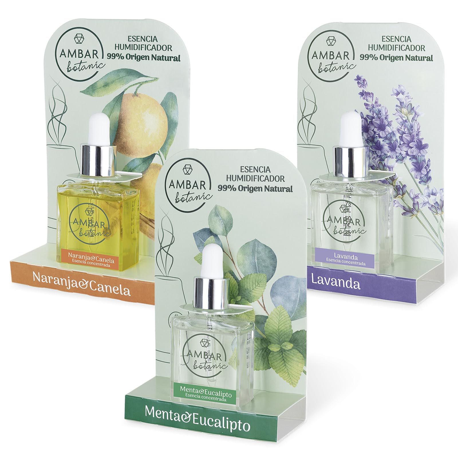 Ambar Botanic - Esencias para humidificador 99% ingredientes naturales. 3 ud x 30 ml.