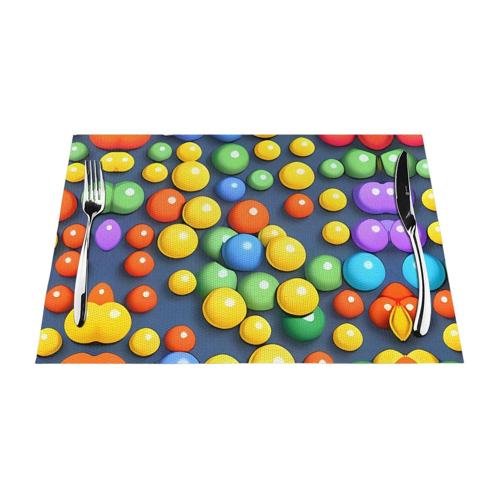 Sets de table tissés imprimés boules colorées de 30,5 x 45,7 cm lavables pour maison