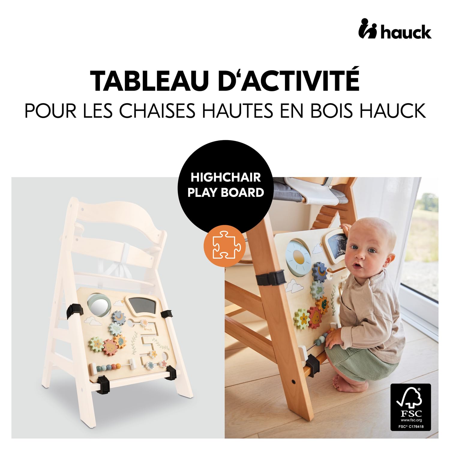 Hauck Tableau Activités Bébé Chaise Haute Alpha+ Beta+ Arketa, Jouet Sensoriel Bois FSC® à Partir de 10 Mois