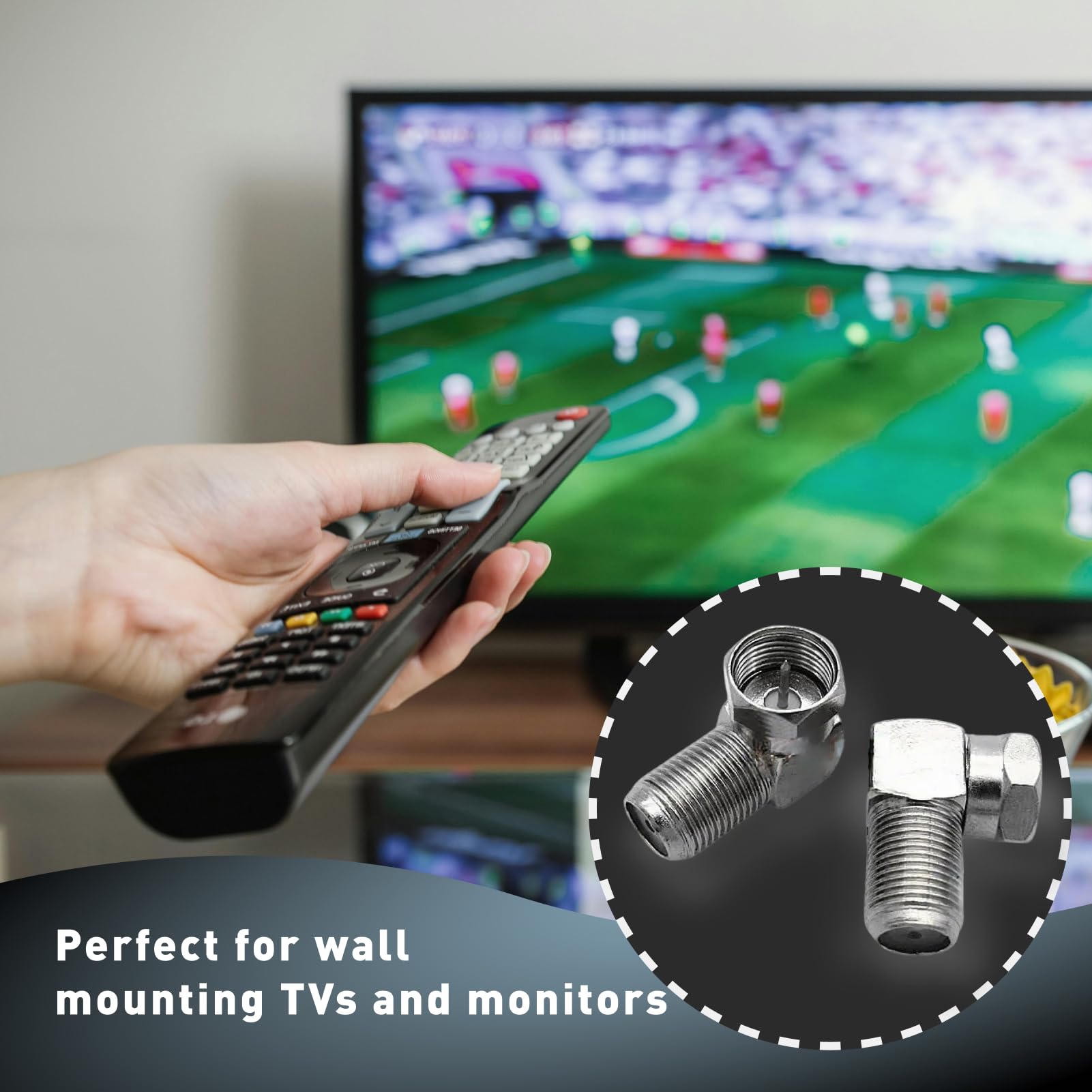 Zestaw 8 adapterów kątowych 90° do kabla koncentrycznego - adapter F-gniazdo F-wtyk F, do montażu naściennego telewizorów, wysokie tłumienie ekranowania, adapter tv air f męski, srebro