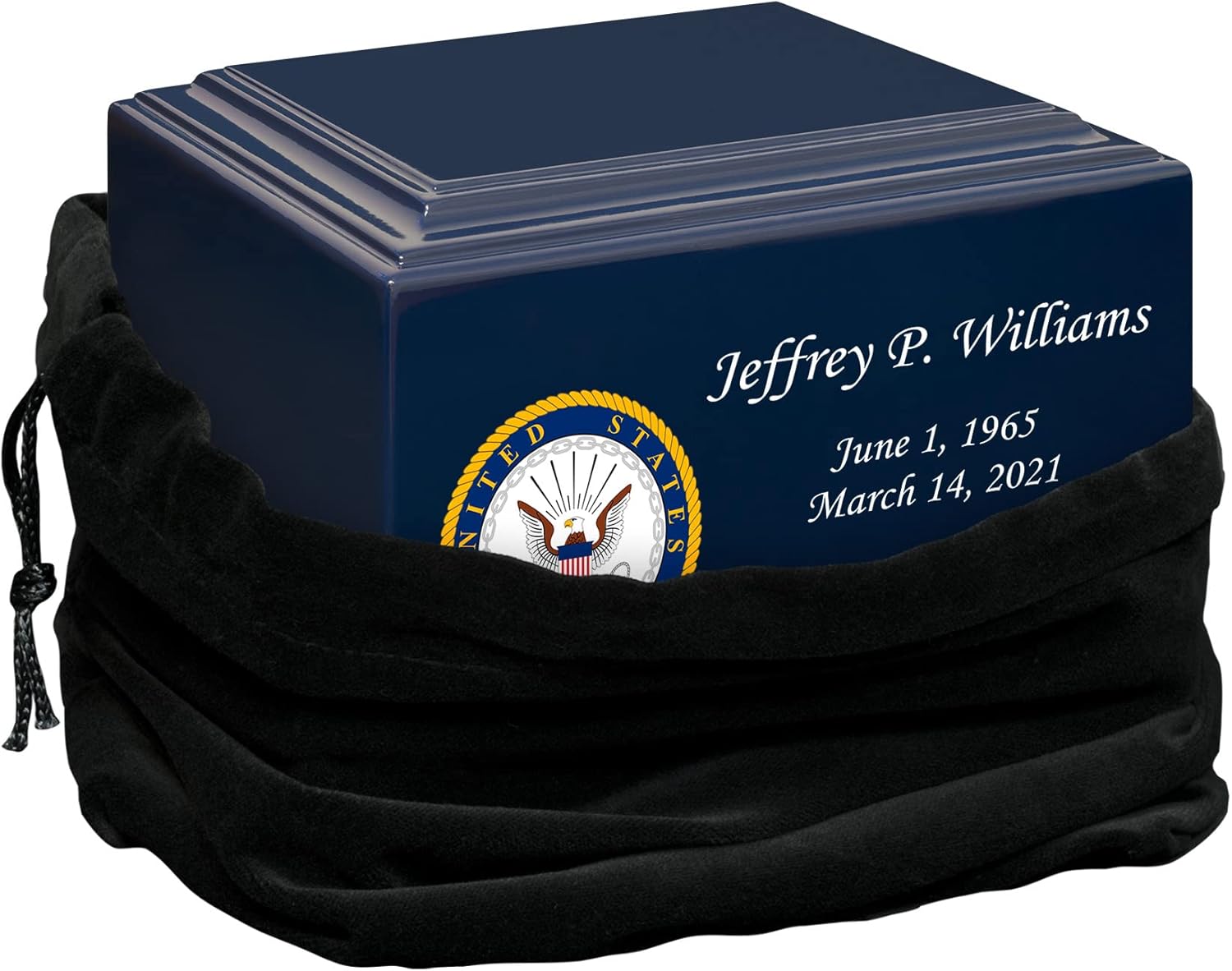 Stonewood Large Full Color Navy Emblem Cremation Urn for Human Ashes - Composite Wood Cremation Urn for Adult Ashes - 280 Cubic Inch Capacity -Personalization Included