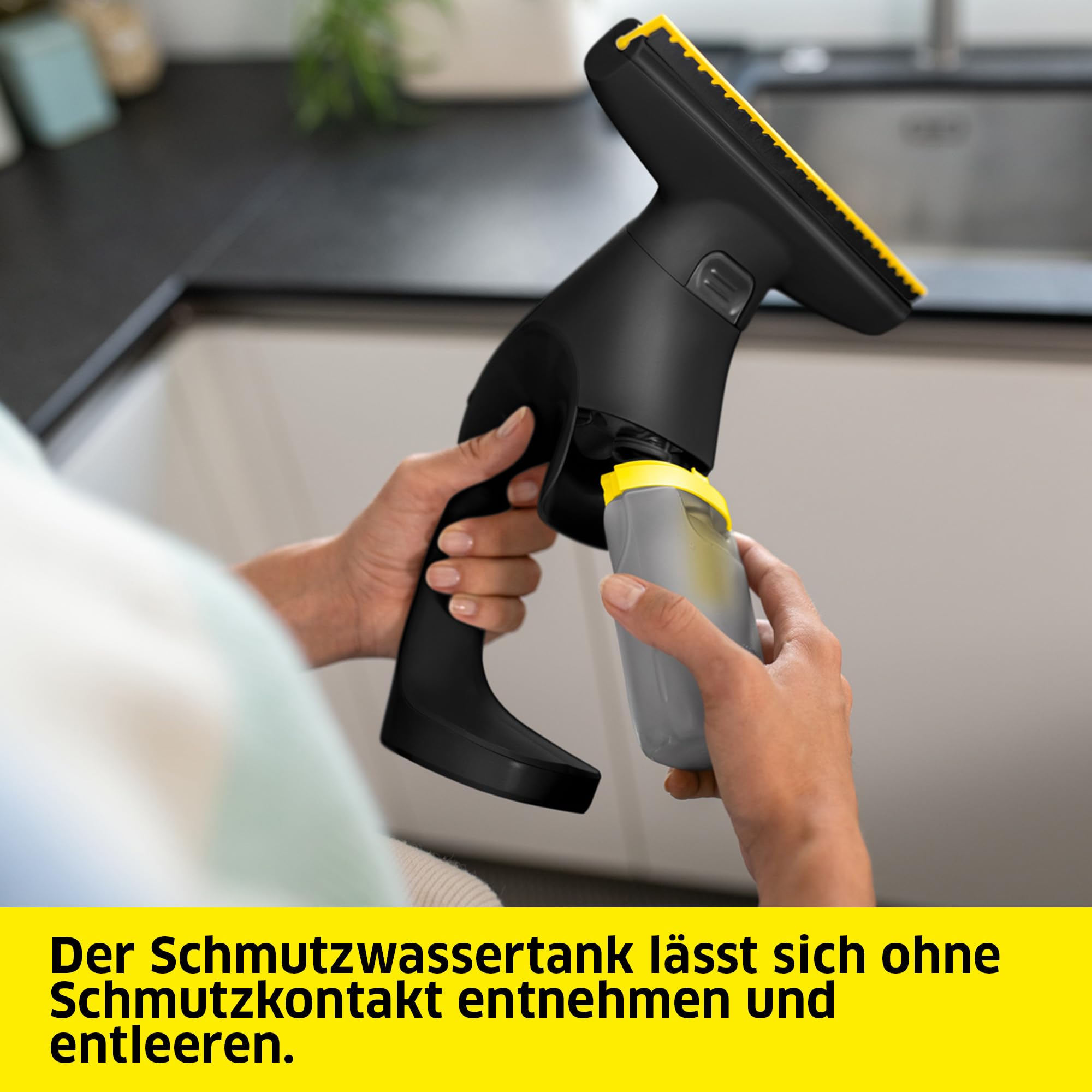 Kärcher Akku-Fenstersauger WV Compact Care Extra+ Black 360°-Einsatz 100ml Tank Inkl. Sprühflasche Mikrofaser-Wischbezug Fensterreiniger 500ml