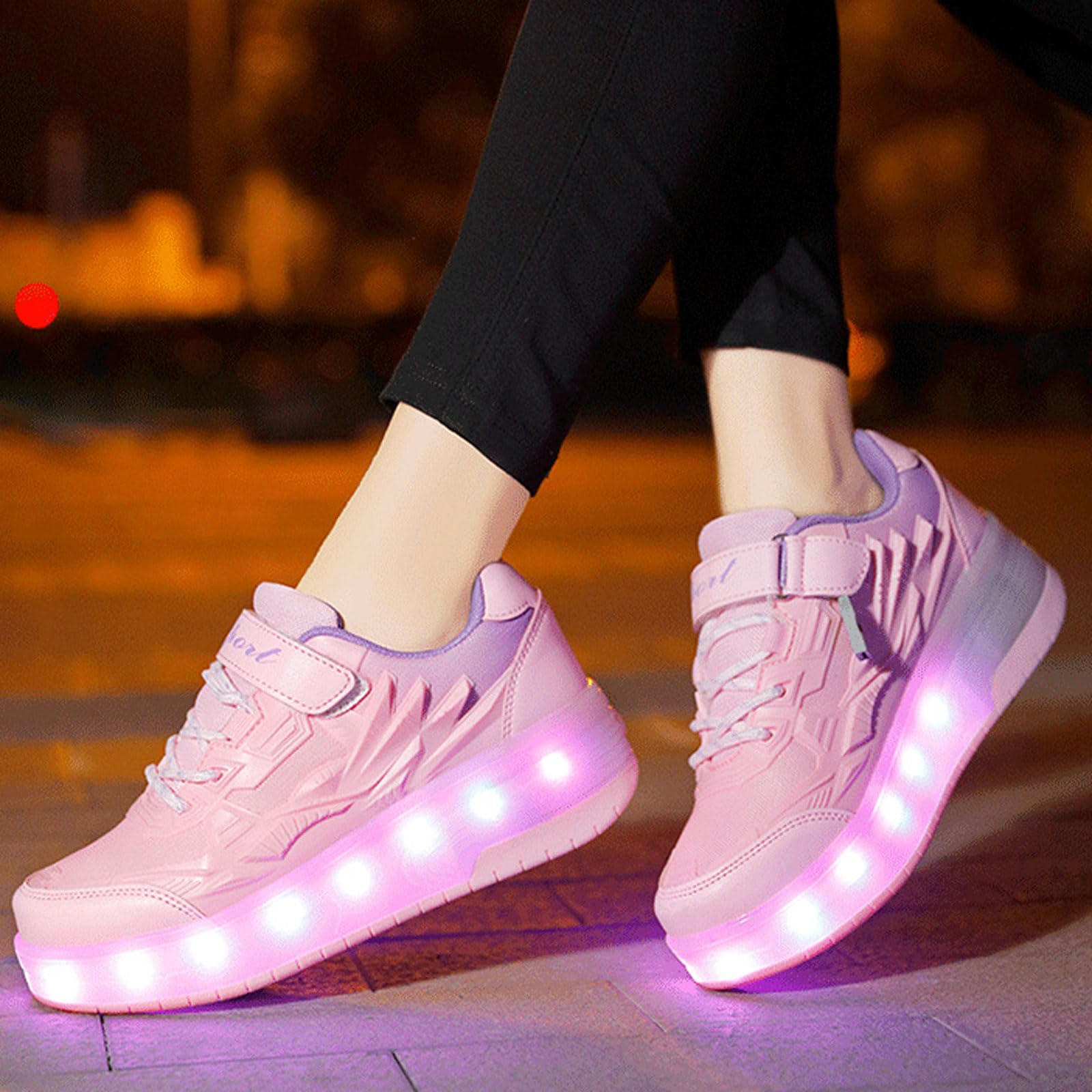 Zapatillas Deportivas con Dos Ruedas y Luces,Zapatillas de Skateboarding Niñas Niños,Zapatillas con Ruedas,Recargables,Multiusos,para Regalos navideños creativos para niños