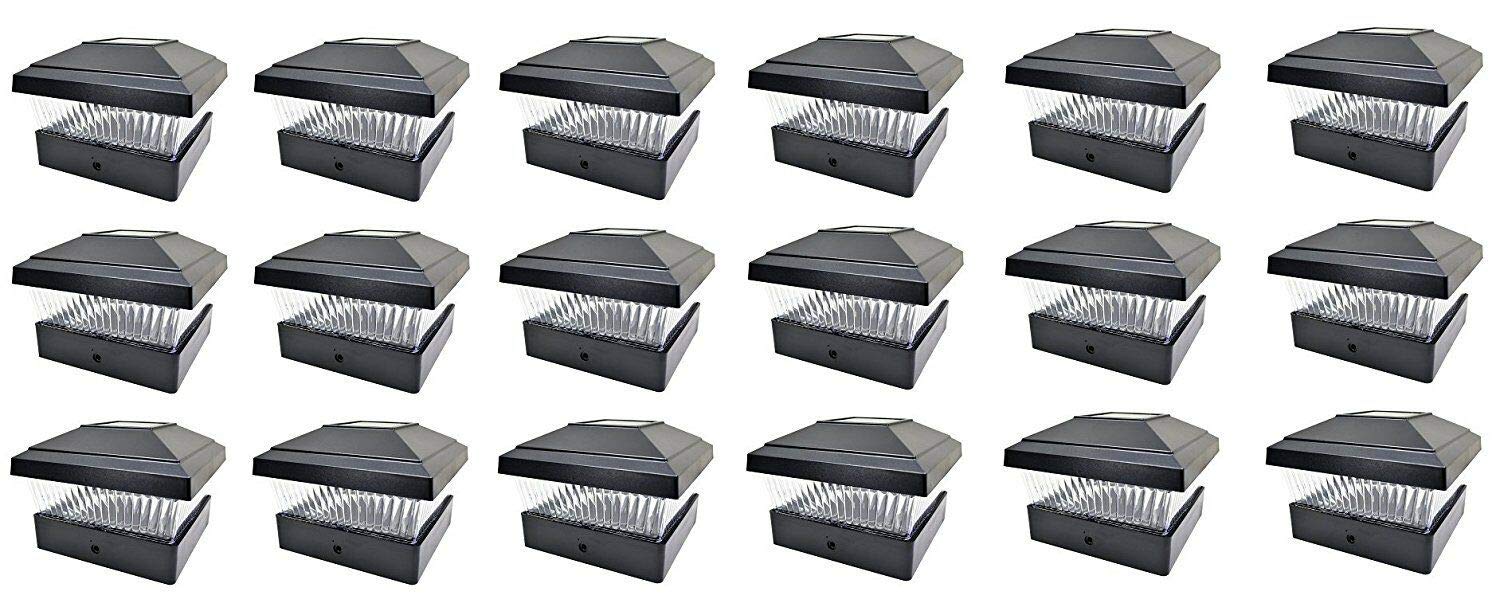 RELIGHTABLE 18 Pack Outdoor Garden 5 x 5 Solar LED Post Deck Cap Square Fence Light Landscape Lamp Lawn PVC Vinyl Wood (Black)