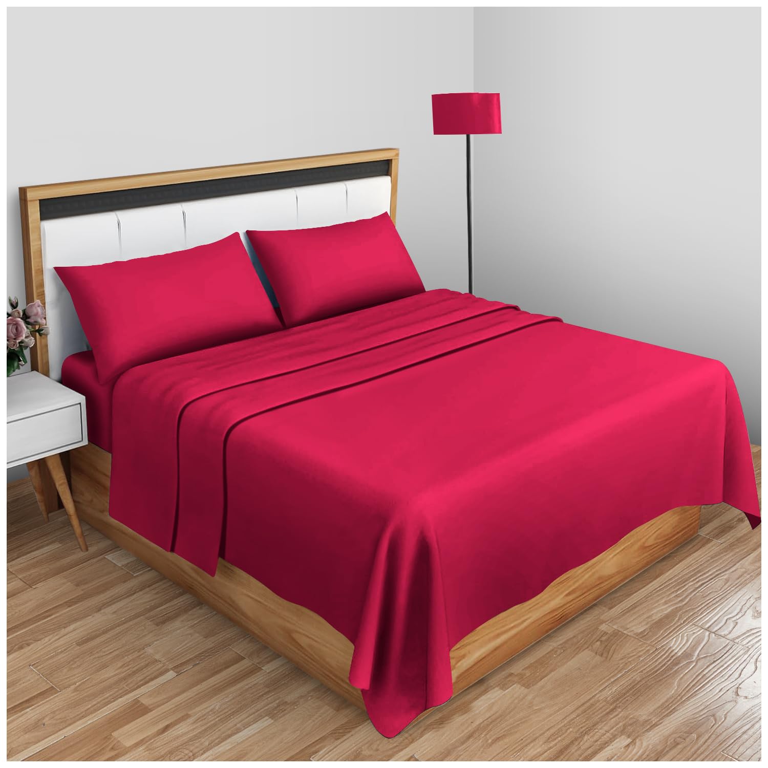 GC GAVENO CAVAILIA Super Soft Plain Dyed Diamond Flat Sheet [ King - Red ]