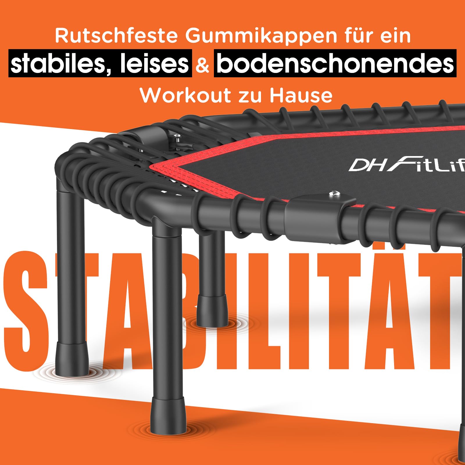 DH FitLife Fitness Trampolin klappbar Leise Gummiseilfederung ohne Installation | 45 Zoll 115cm Trampoline für Indoor & Outdoor Jumping | mit 3 verstellbaren Handgriffstufen