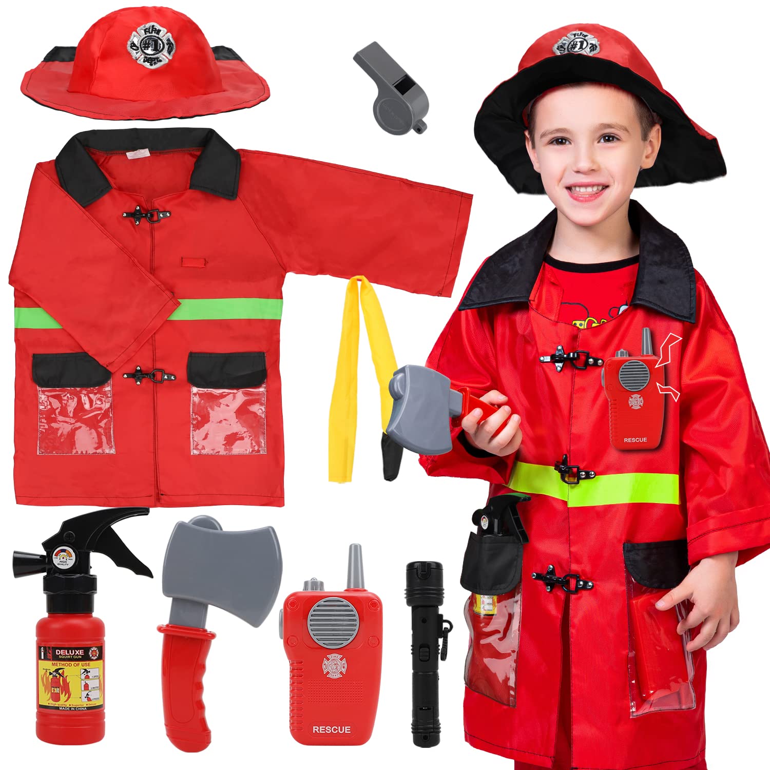 TOY Life Firefighter Costume for Kids, Fireman Costume for Boys, Fire Fighter Costume for Boys, Toddler Firefighter Costume 2t, Fireman Toys, Toddler Fireman Costume, Halloween Costumes for Boys