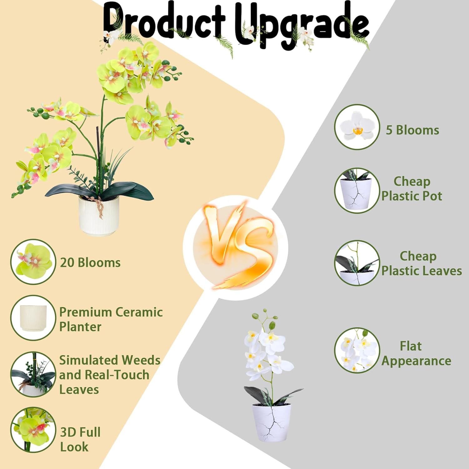 ucky Upgraded White Artificial Orchid Flowers with Ceramic Vase Fake Orchids Real Touch Flowers for Home Decor Bathroom Decoration Table Centerpieces (Apple Green)
