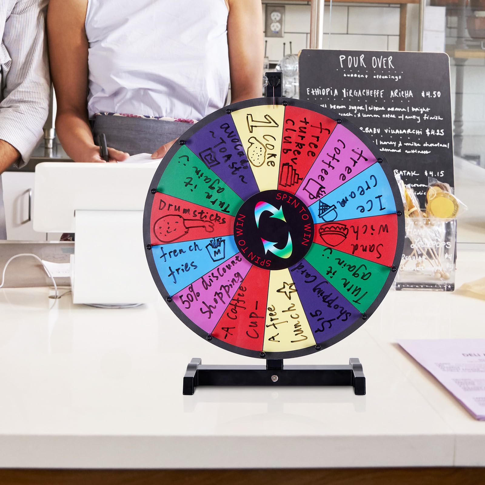 VEVOR Ruota della Fortuna 457 mm, Ruota della Lotteria a Secco, Ruota Fortuna 14 Slot, con 2 Indicatori, Rotazione Liscia e Gioco del Bingo Equilibrato, Gioco per Feste in Salone Carnevale