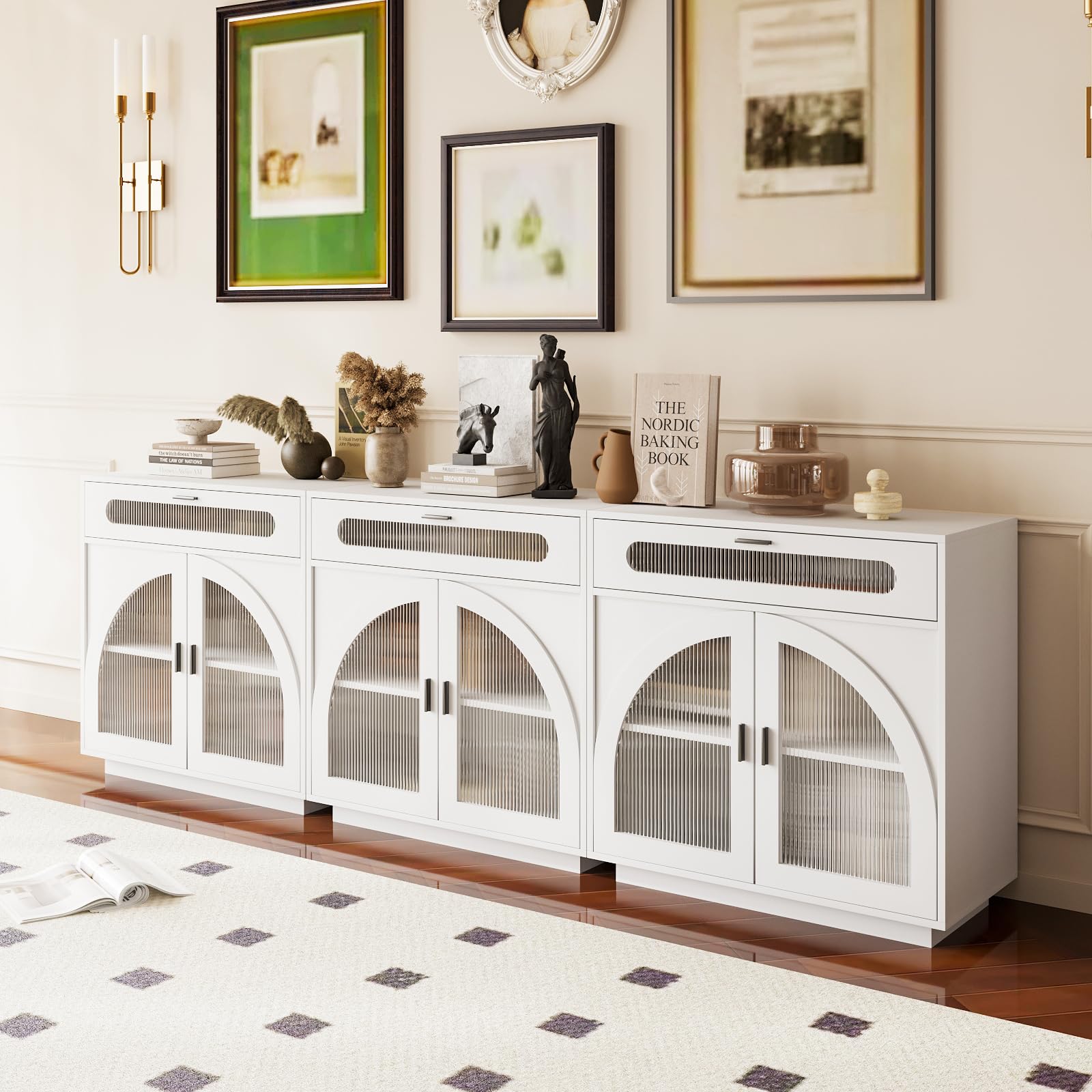 Sideboard Buffet Cabinet with Acrylic Doors &amp; Drawer,Storage(3, A-White)
