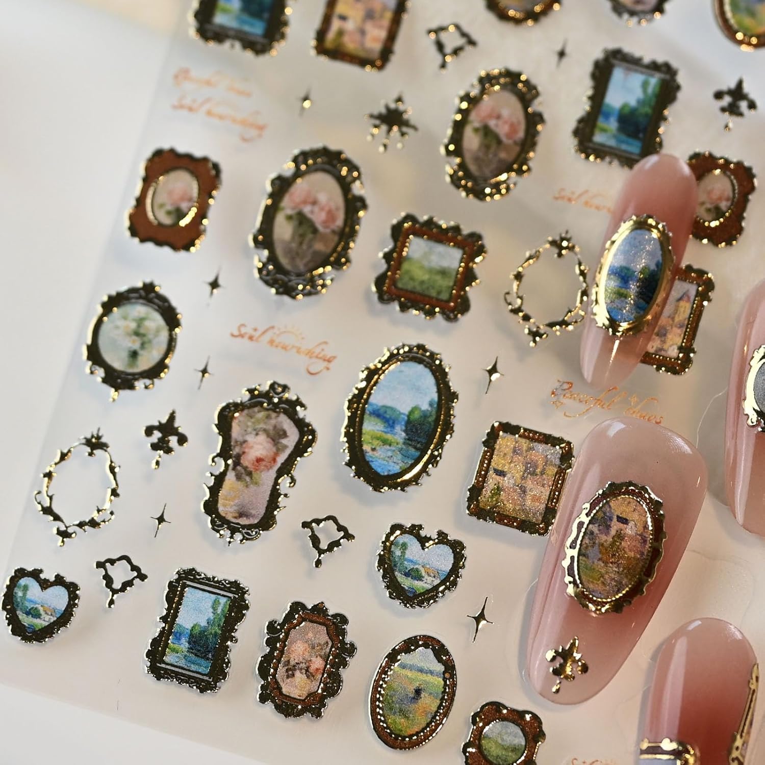 Golden Frame Nail Art Stickers, Self-Adhesive Vintage Nail Decals Women's Nail Accessories - Image 6