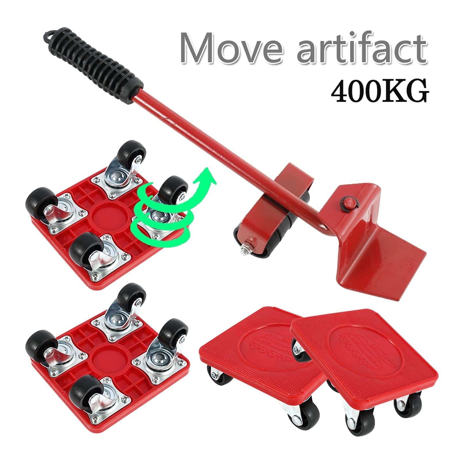 Podnośnik przyczepy, Meble Mover Zestaw Podnośnik Transportowy 360Degree Rotation z uniwersalnymi koła Heavy Physs Moving Wheel Roller Bar Narzędzia ręczne,Odporny na korozję(Yellow cherry)