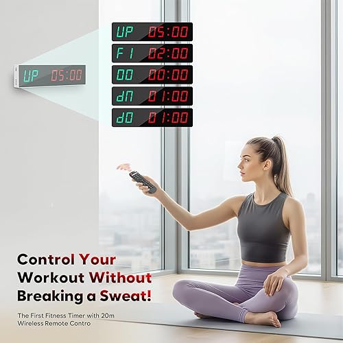Miniatura 5 de Dienmern Large Digital Gym Timer Remote Control Gym Clock Wall with Interval Timer, 9 Custom Modes Countdown Timer UPStopwatch, Workout Timer for