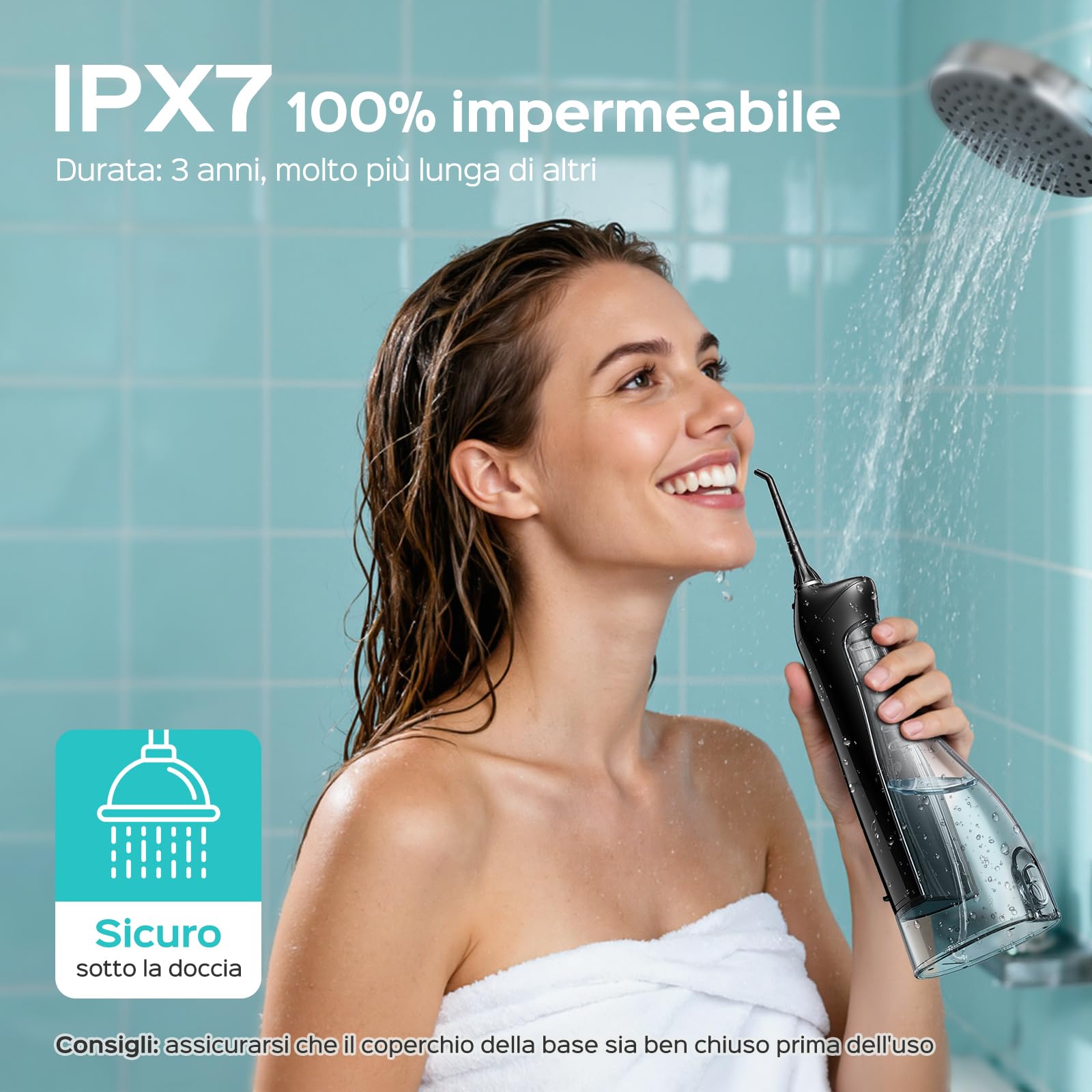 COSLUS C20 Idropulsore Dentale Portatile Senza Fili, 300 ML Irrigatore Idropulsore Ricaricabile Foppio Flusso Impermeabile IPX7 Water Orale Flosser Pulizia Denti Ideale per Viaggi a Casa Nero